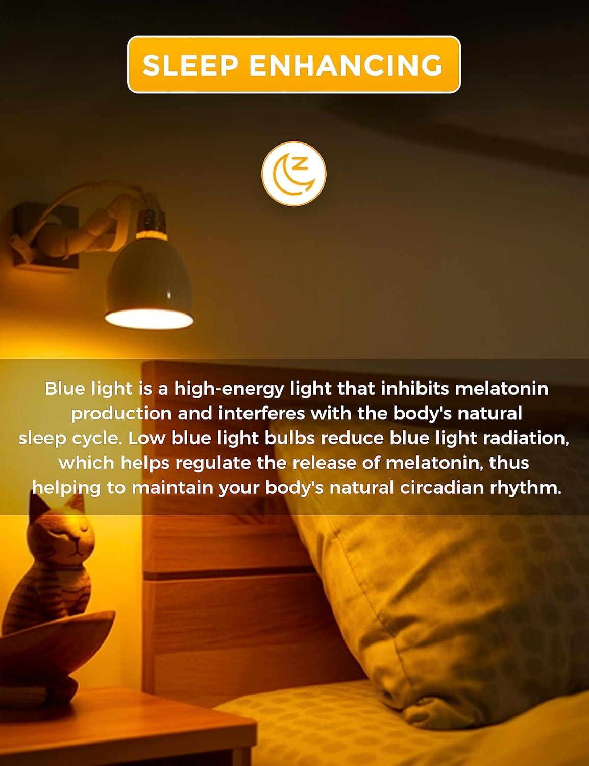 imageL LOHAS LED Light Bulbs Sleep Aid Amber Light Bulb A19 9W60 Watt Equivalent Blue Light Blocking E26 Dimmable Light Bulbs 3 Color Temperature 1800K3000K5000K 2 PackAmber
