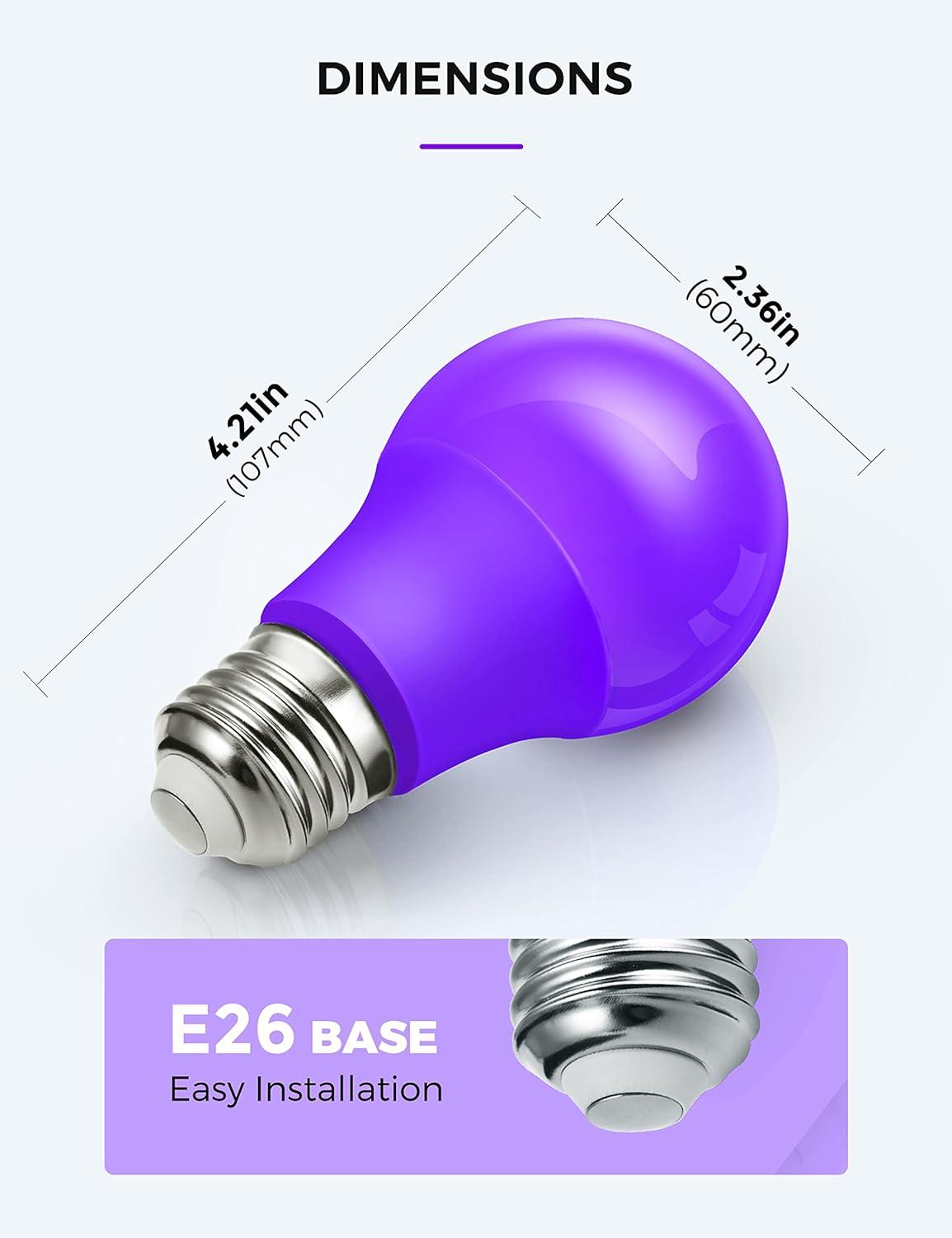 imageL LOHAS LED Light Bulbs Sleep Aid Amber Light Bulb A19 9W60 Watt Equivalent Blue Light Blocking E26 Dimmable Light Bulbs 3 Color Temperature 1800K3000K5000K 2 PackPurple