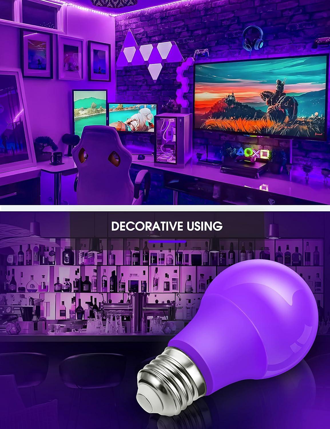 imageL LOHAS LED Light Bulbs Sleep Aid Amber Light Bulb A19 9W60 Watt Equivalent Blue Light Blocking E26 Dimmable Light Bulbs 3 Color Temperature 1800K3000K5000K 2 PackPurpleorange
