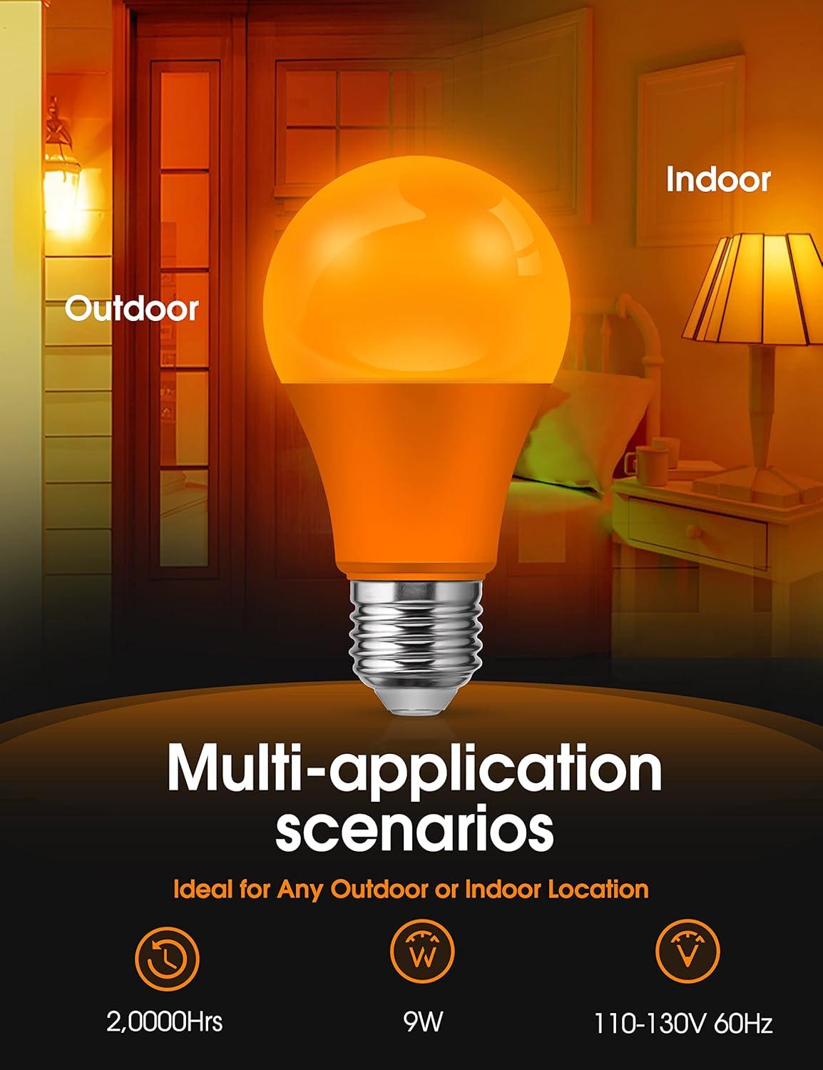 imageL LOHAS LED Light Bulbs Sleep Aid Amber Light Bulb A19 9W60 Watt Equivalent Blue Light Blocking E26 Dimmable Light Bulbs 3 Color Temperature 1800K3000K5000K 2 PackPurpleorange