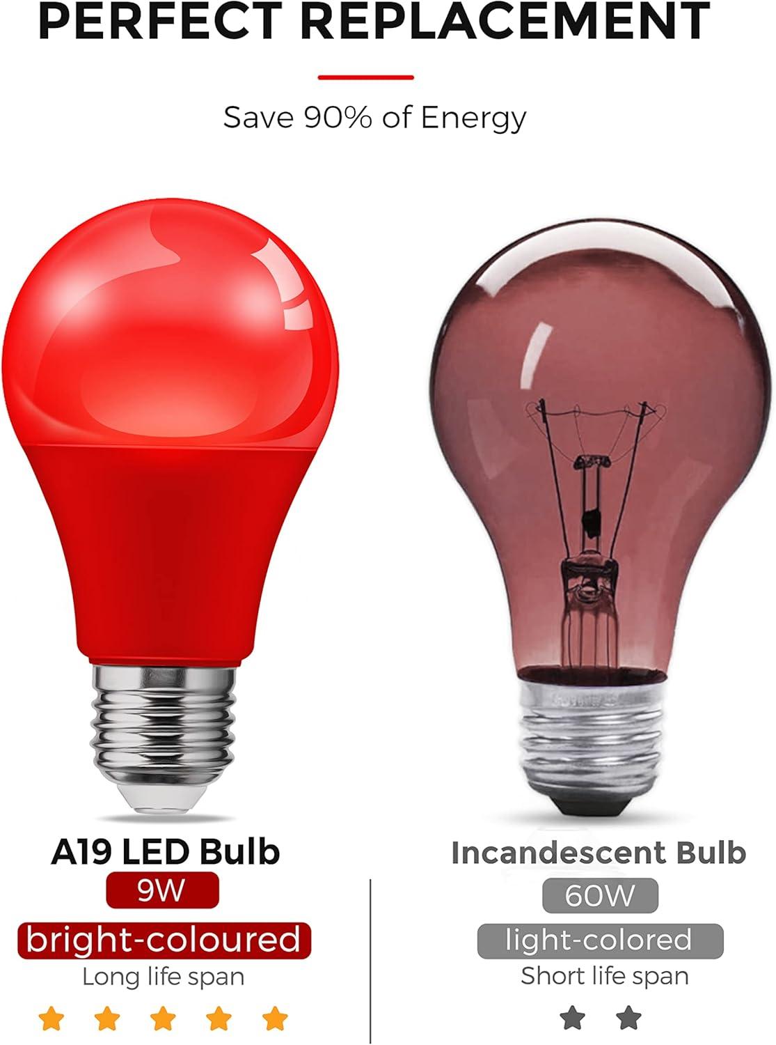imageL LOHAS LED Light Bulbs Sleep Aid Amber Light Bulb A19 9W60 Watt Equivalent Blue Light Blocking E26 Dimmable Light Bulbs 3 Color Temperature 1800K3000K5000K 2 PackRed