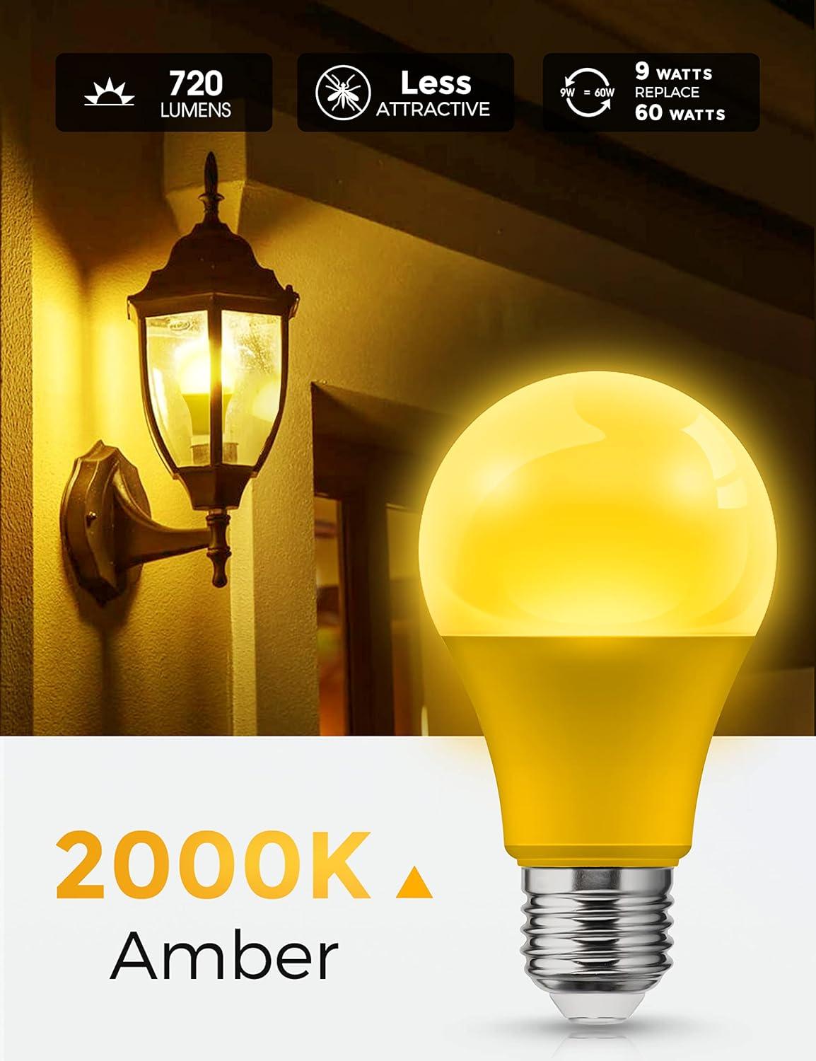 imageL LOHAS LED Light Bulbs Sleep Aid Amber Light Bulb A19 9W60 Watt Equivalent Blue Light Blocking E26 Dimmable Light Bulbs 3 Color Temperature 1800K3000K5000K 2 PackYellow