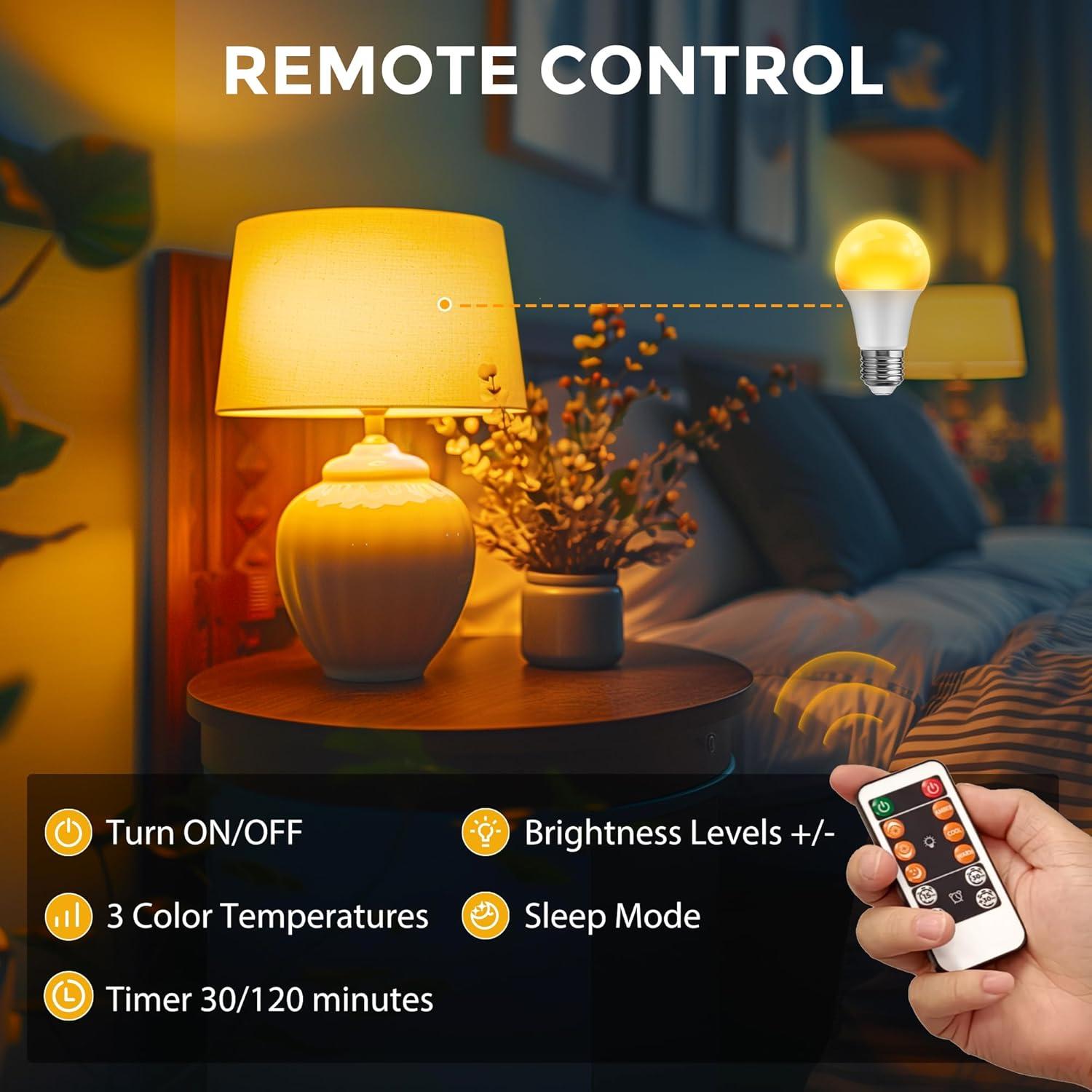 imageL LOHAS LED Light Bulbs Sleep Aid Amber Light Bulb A19 9W60 Watt Equivalent Blue Light Blocking E26 Dimmable Light Bulbs 3 Color Temperature 1800K3000K5000K 2 Pack3cct  Remote Control