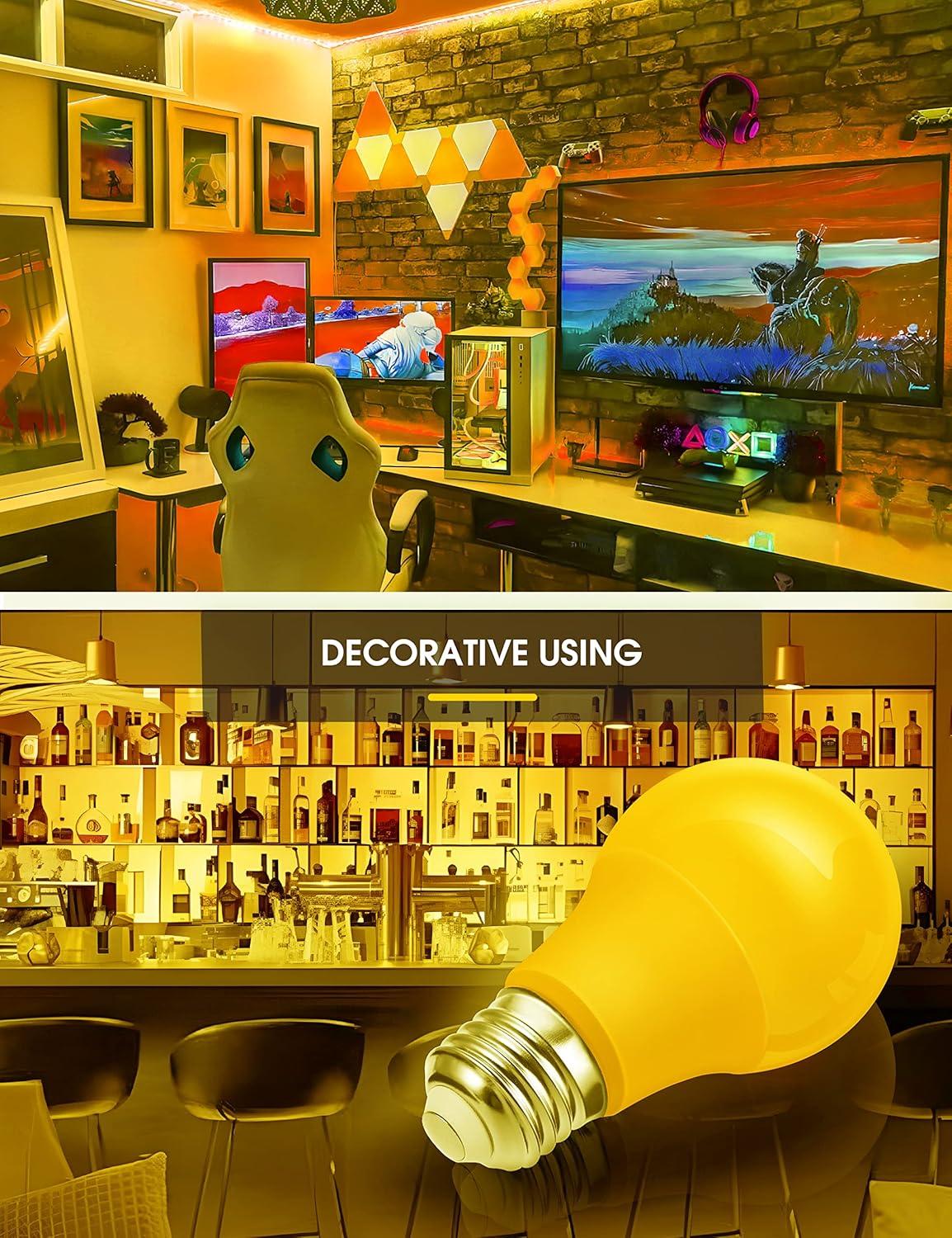 imageL LOHAS LED Light Bulbs Sleep Aid Amber Light Bulb A19 9W60 Watt Equivalent Blue Light Blocking E26 Dimmable Light Bulbs 3 Color Temperature 1800K3000K5000K 2 PackYellow