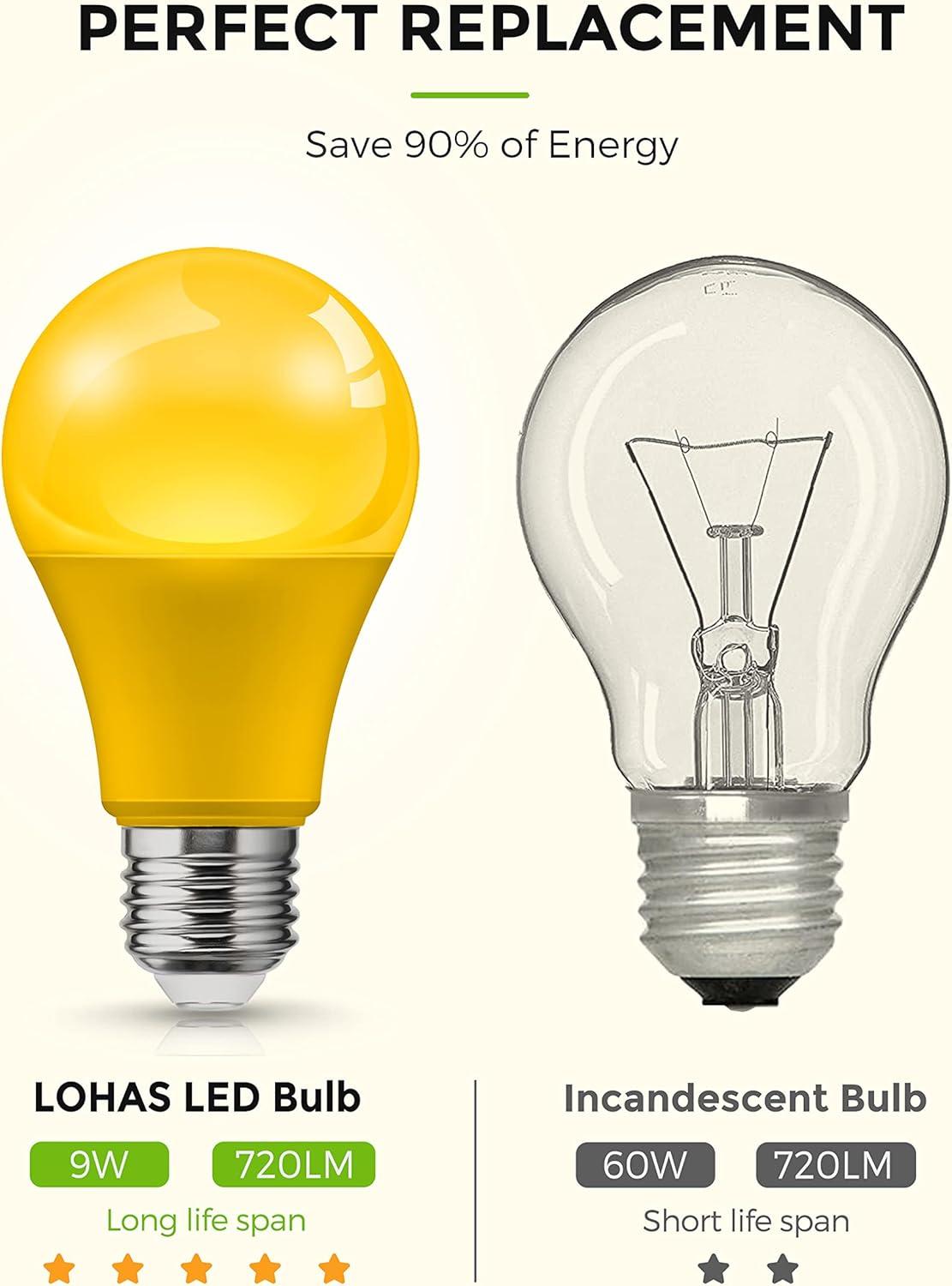 imageL LOHAS LED Light Bulbs Sleep Aid Amber Light Bulb A19 9W60 Watt Equivalent Blue Light Blocking E26 Dimmable Light Bulbs 3 Color Temperature 1800K3000K5000K 2 PackYellow