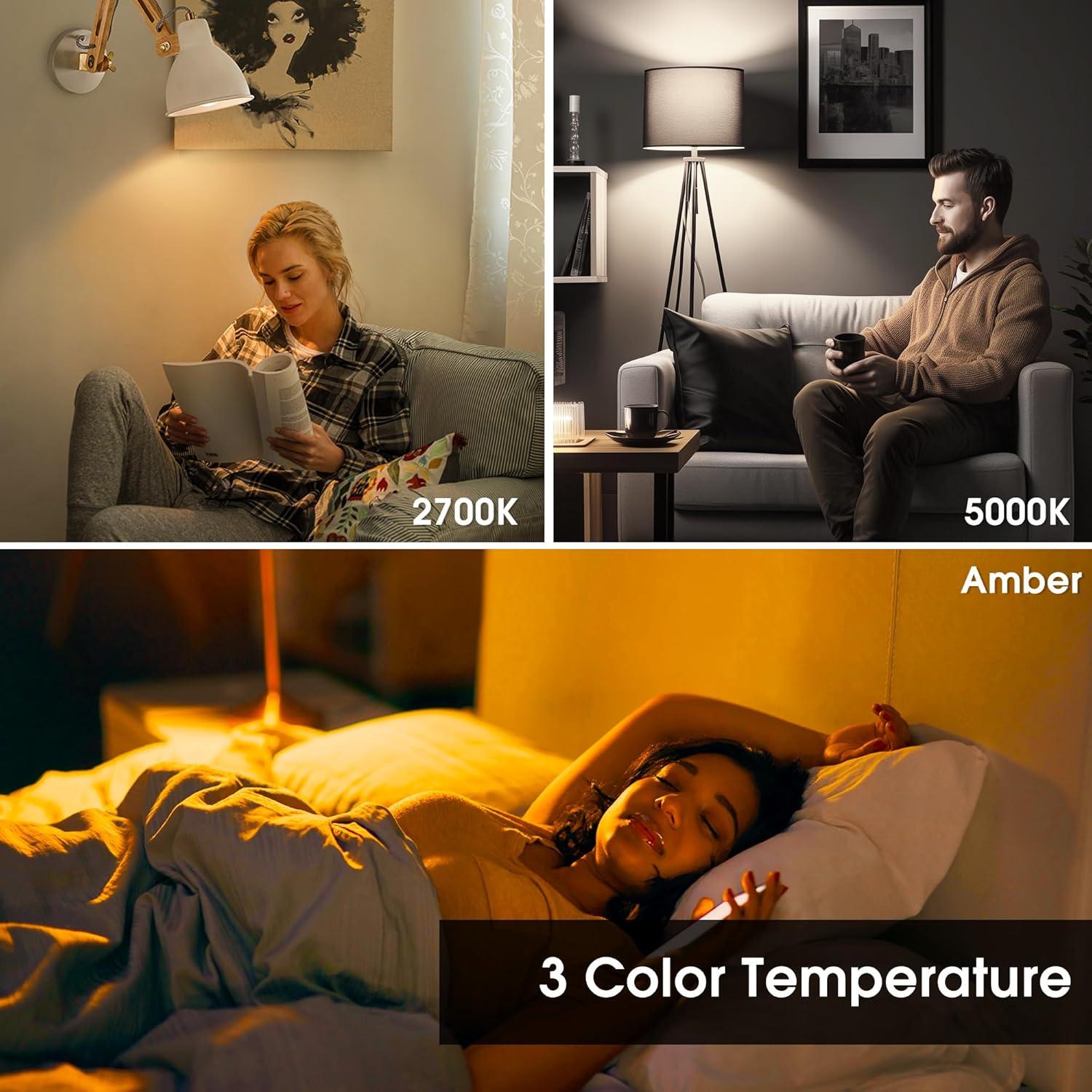 imageL LOHAS LED Light Bulbs Sleep Aid Amber Light Bulb A19 9W60 Watt Equivalent Blue Light Blocking E26 Dimmable Light Bulbs 3 Color Temperature 1800K3000K5000K 2 Pack3cct  Remote Control