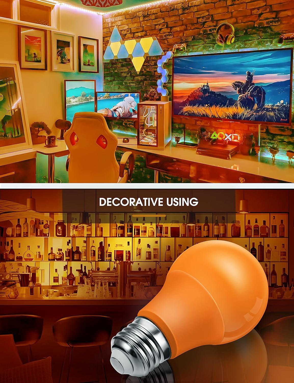 imageL LOHAS LED Light Bulbs Sleep Aid Amber Light Bulb A19 9W60 Watt Equivalent Blue Light Blocking E26 Dimmable Light Bulbs 3 Color Temperature 1800K3000K5000K 2 PackPurpleorange