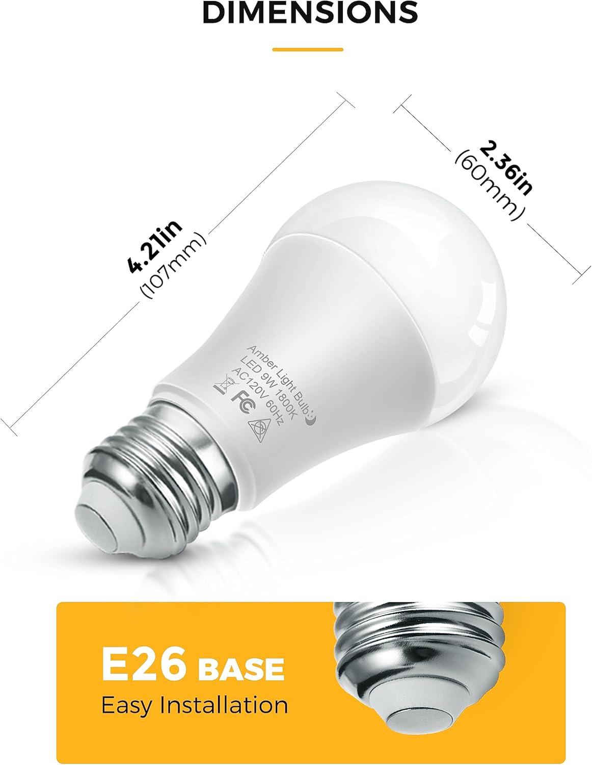 imageL LOHAS LED Light Bulbs Sleep Aid Amber Light Bulb A19 9W60 Watt Equivalent Blue Light Blocking E26 Dimmable Light Bulbs 3 Color Temperature 1800K3000K5000K 2 PackAmber