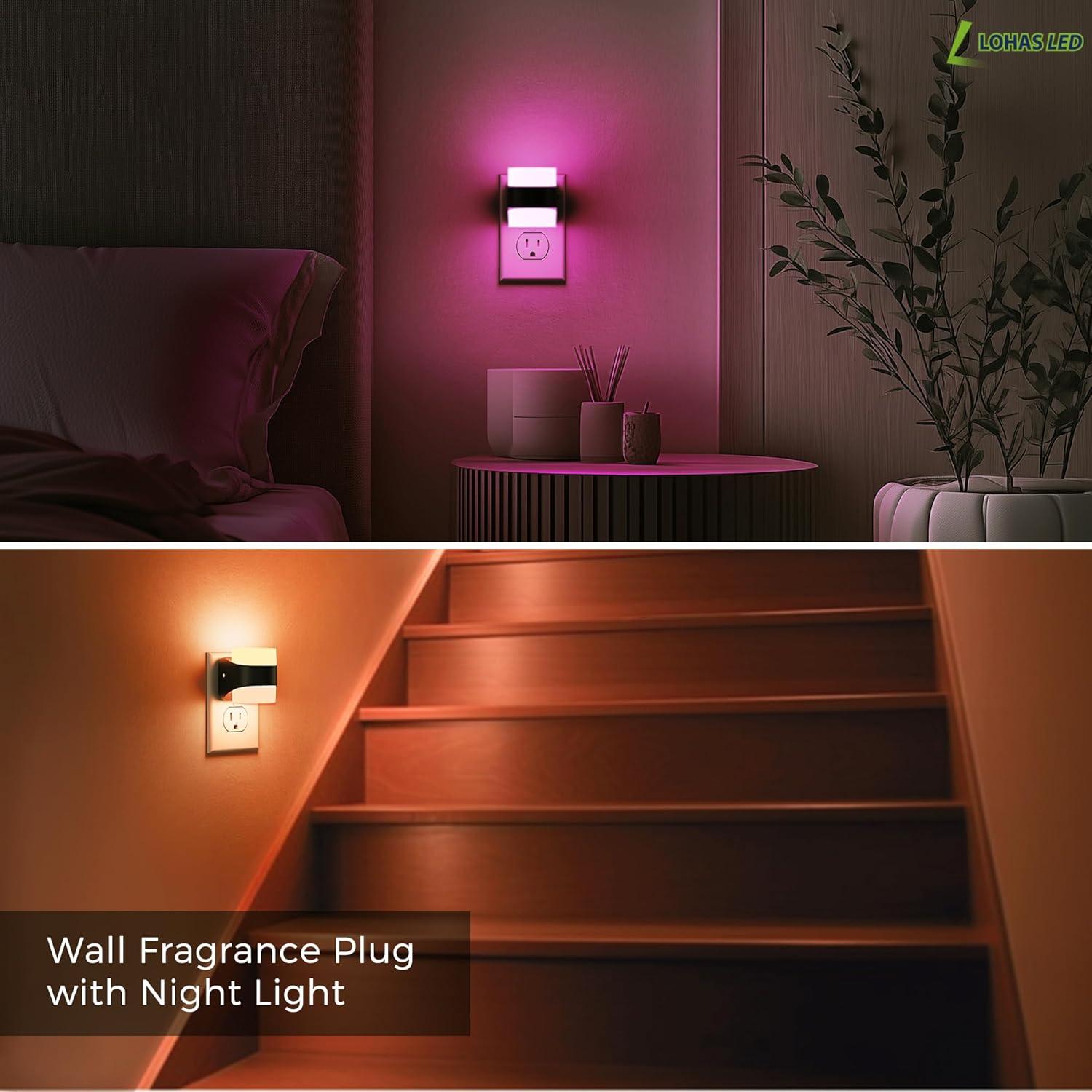 imageL LOHAS LED Night Lights Plug into Wall Dimmable Night Light with Auto OnOff Sensor 3000K Warm White 0100LM Adjustable Brightness Ideal for Bathroom Night Light 2 PackShortMultiColor