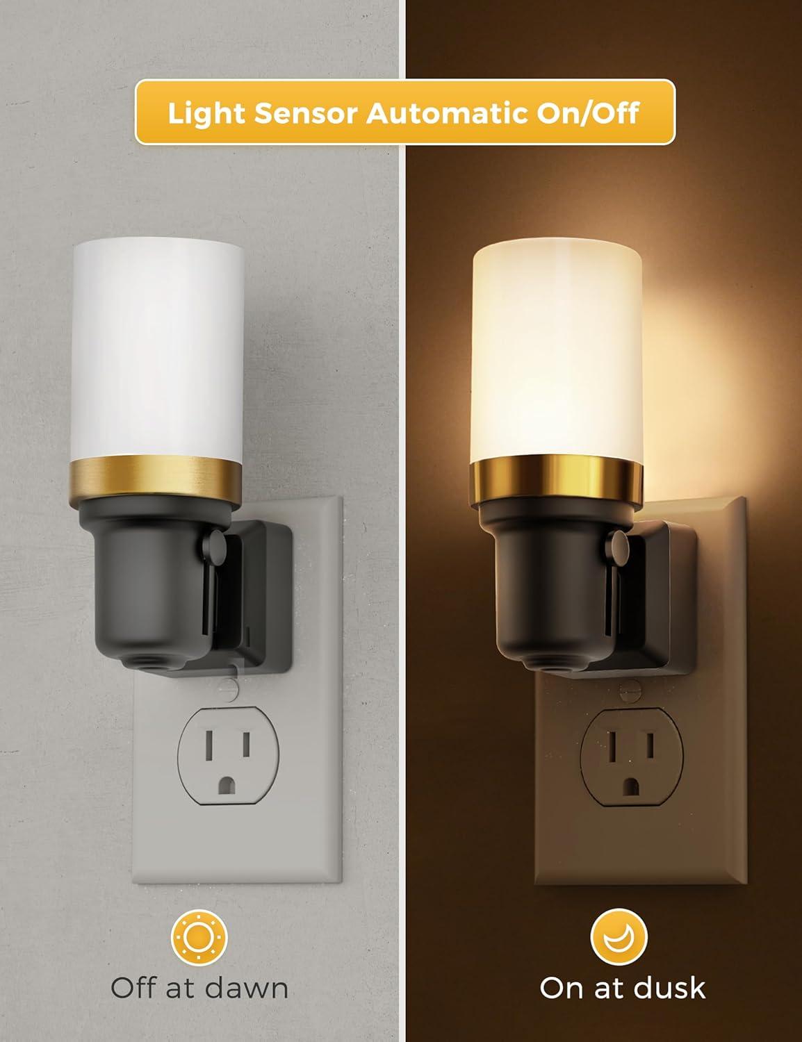 imageL LOHAS LED Night Lights Plug into Wall Dimmable Night Light with Auto OnOff Sensor 3000K Warm White 0100LM Adjustable Brightness Ideal for Bathroom Night Light 2 PackLong3000K
