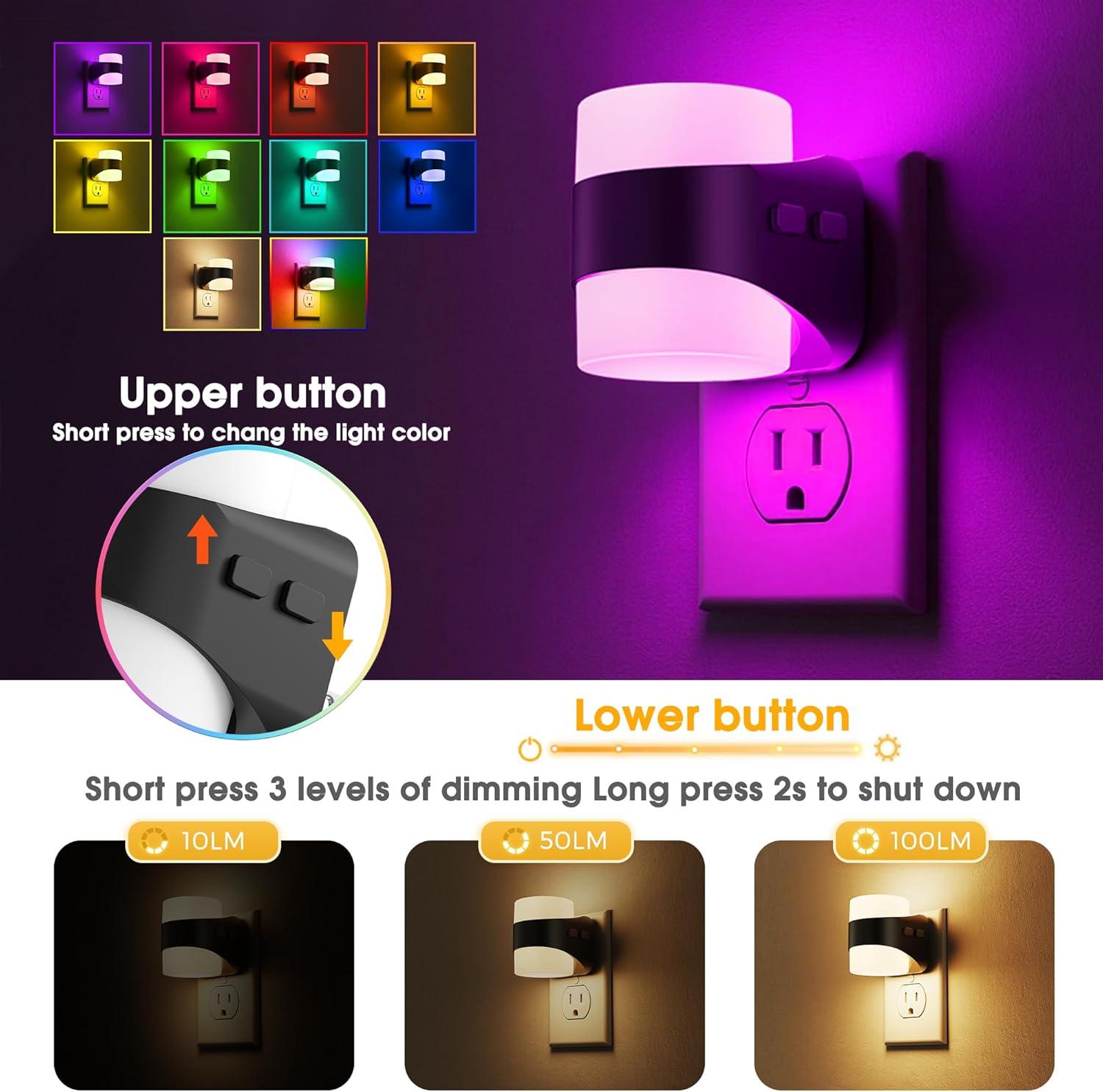 imageL LOHAS LED Night Lights Plug into Wall Dimmable Night Light with Auto OnOff Sensor 3000K Warm White 0100LM Adjustable Brightness Ideal for Bathroom Night Light 2 PackShortMultiColor