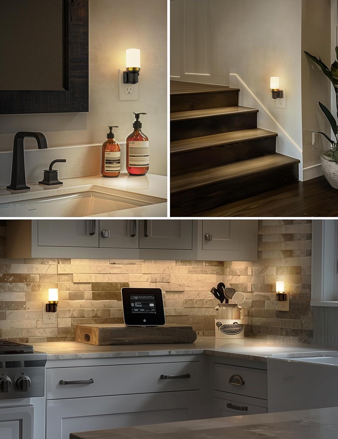 imageL LOHAS LED Night Lights Plug into Wall Dimmable Night Light with Auto OnOff Sensor 3000K Warm White 0100LM Adjustable Brightness Ideal for Bathroom Night Light 2 PackLong3000K