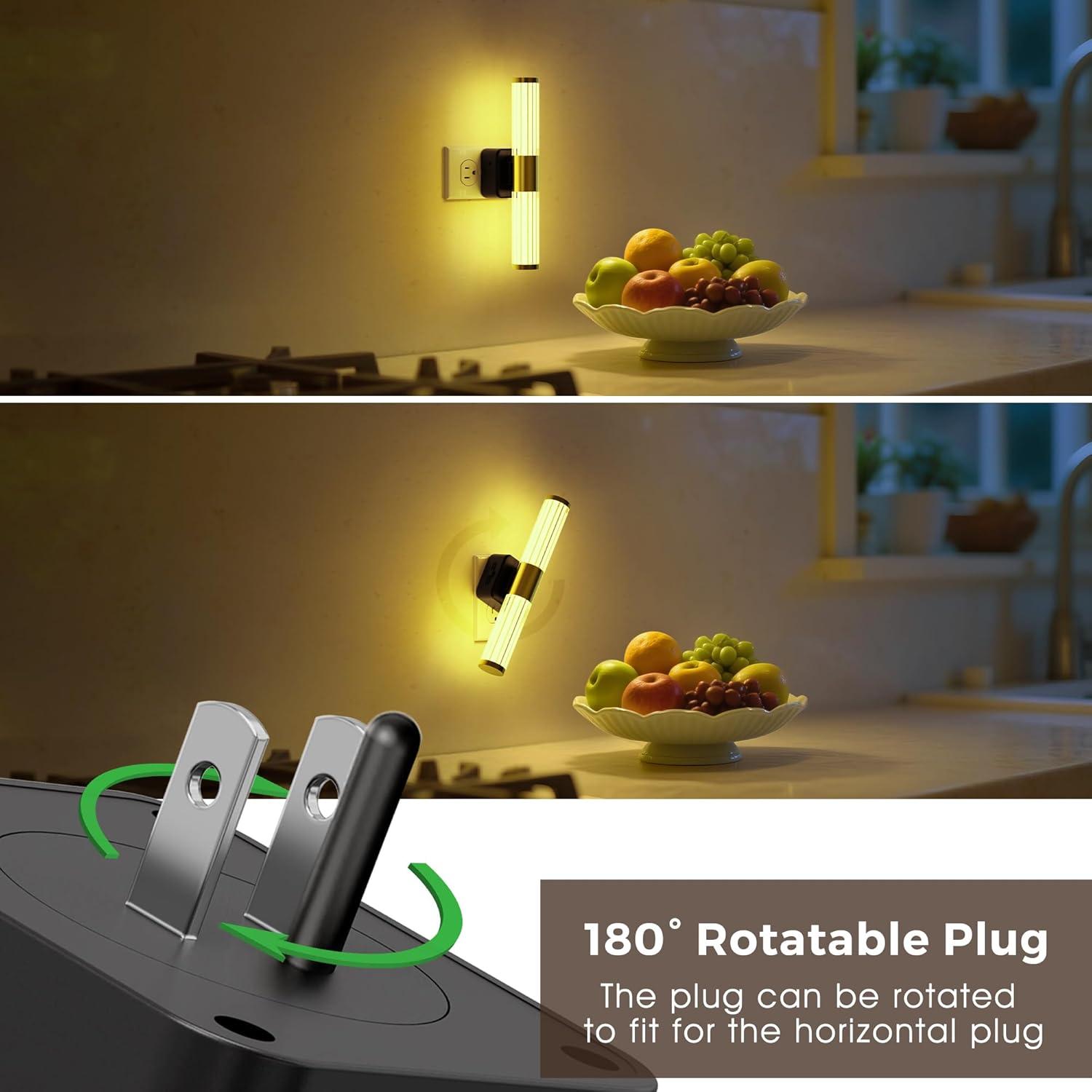 imageL LOHAS LED Night Lights Plug into Wall RGB Color Changing Night Light for kids Acrylic Rotating Nightlight Dimmable with Light Sensor for Bedroom Bathroom Hallway Children Christmas Party 2 PackBlack Basestripedrgbw