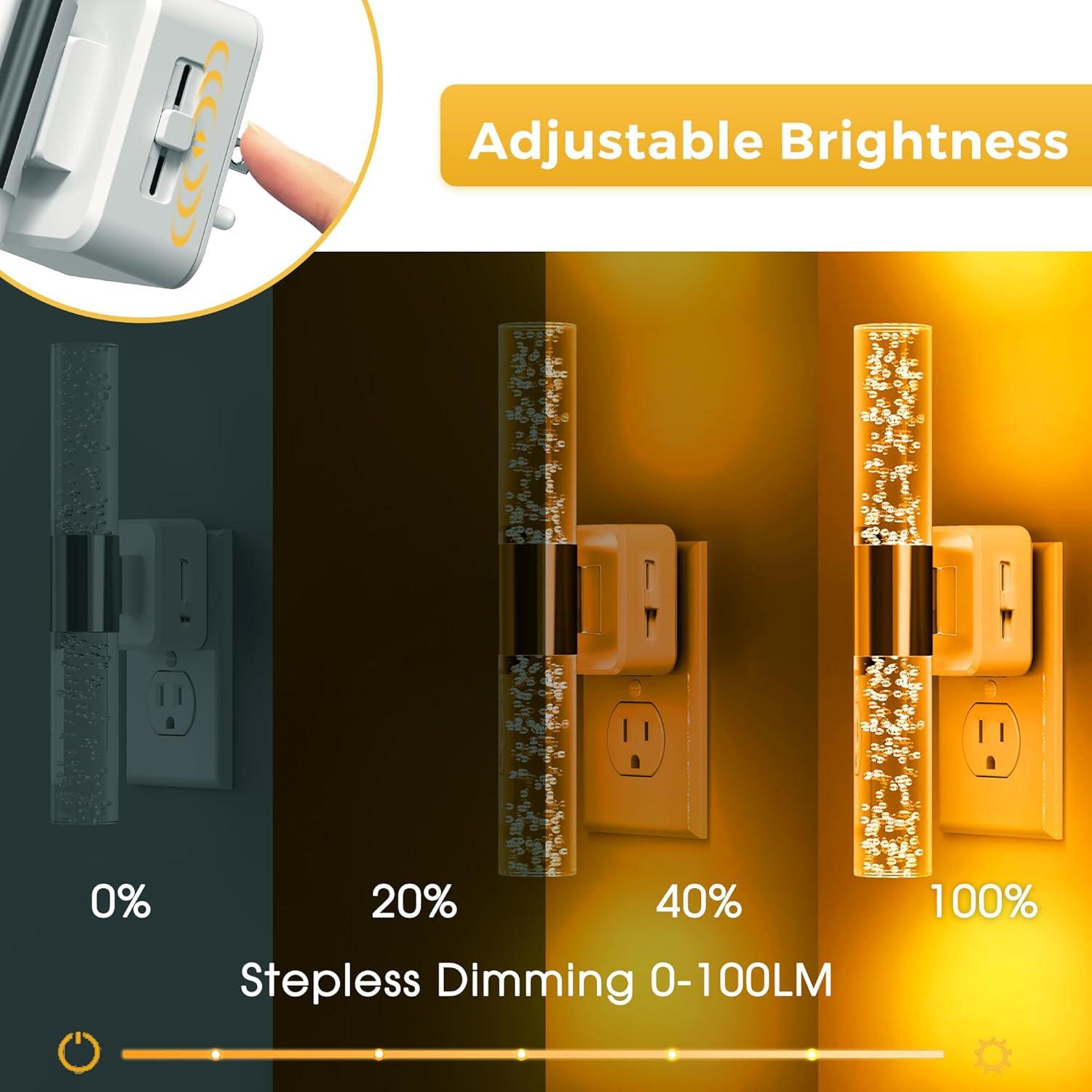 imageL LOHAS LED Night Lights Plug into Wall RGB Color Changing Night Light for kids Acrylic Rotating Nightlight Dimmable with Light Sensor for Bedroom Bathroom Hallway Children Christmas Party 2 PackWhite BaseAmber