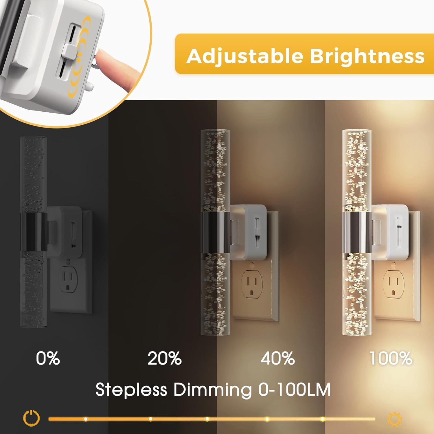 imageL LOHAS LED Night Lights Plug into Wall RGB Color Changing Night Light for kids Acrylic Rotating Nightlight Dimmable with Light Sensor for Bedroom Bathroom Hallway Children Christmas Party 2 PackWhite Base