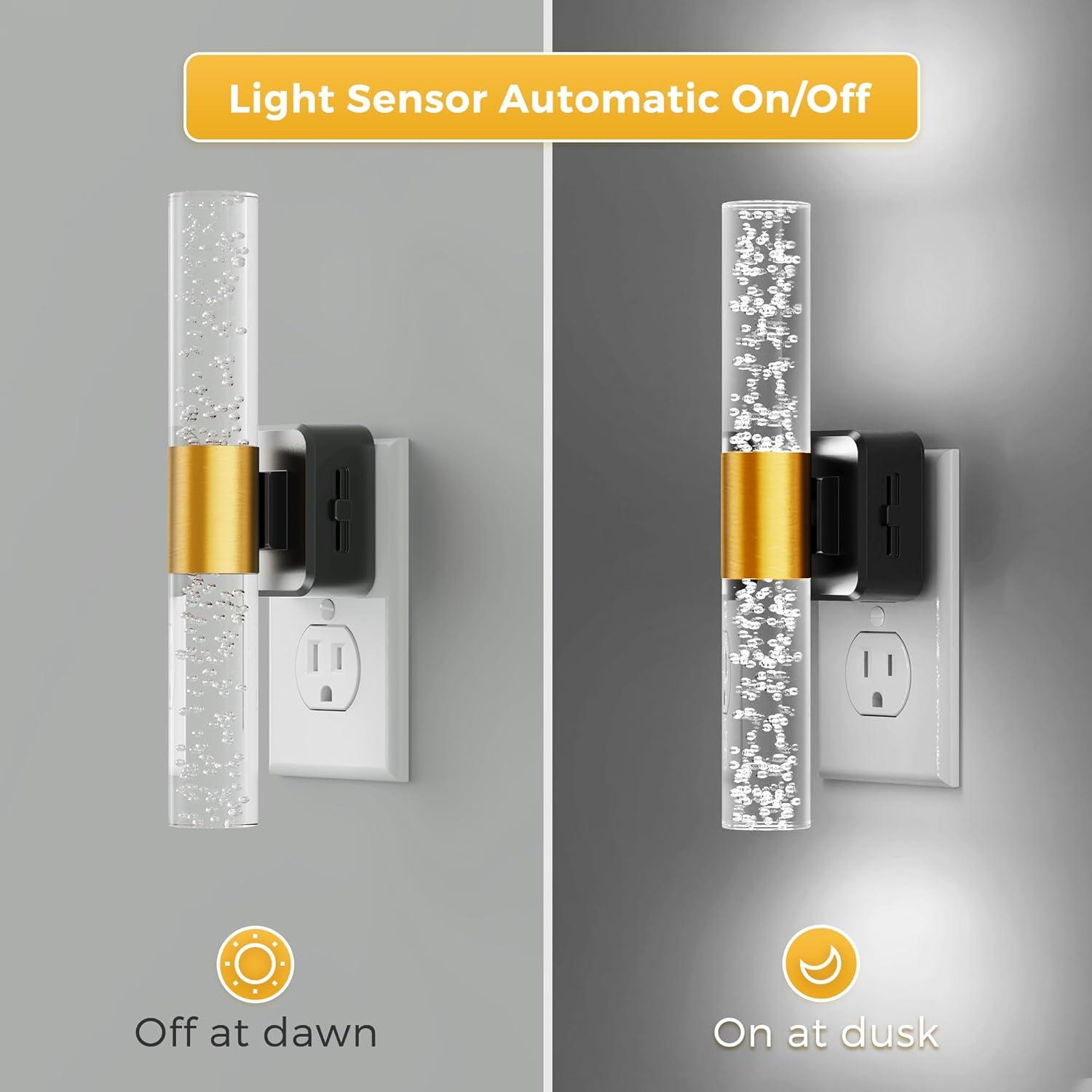 imageL LOHAS LED Night Lights Plug into Wall RGB Color Changing Night Light for kids Acrylic Rotating Nightlight Dimmable with Light Sensor for Bedroom Bathroom Hallway Children Christmas Party 2 PackBlack Base5000K