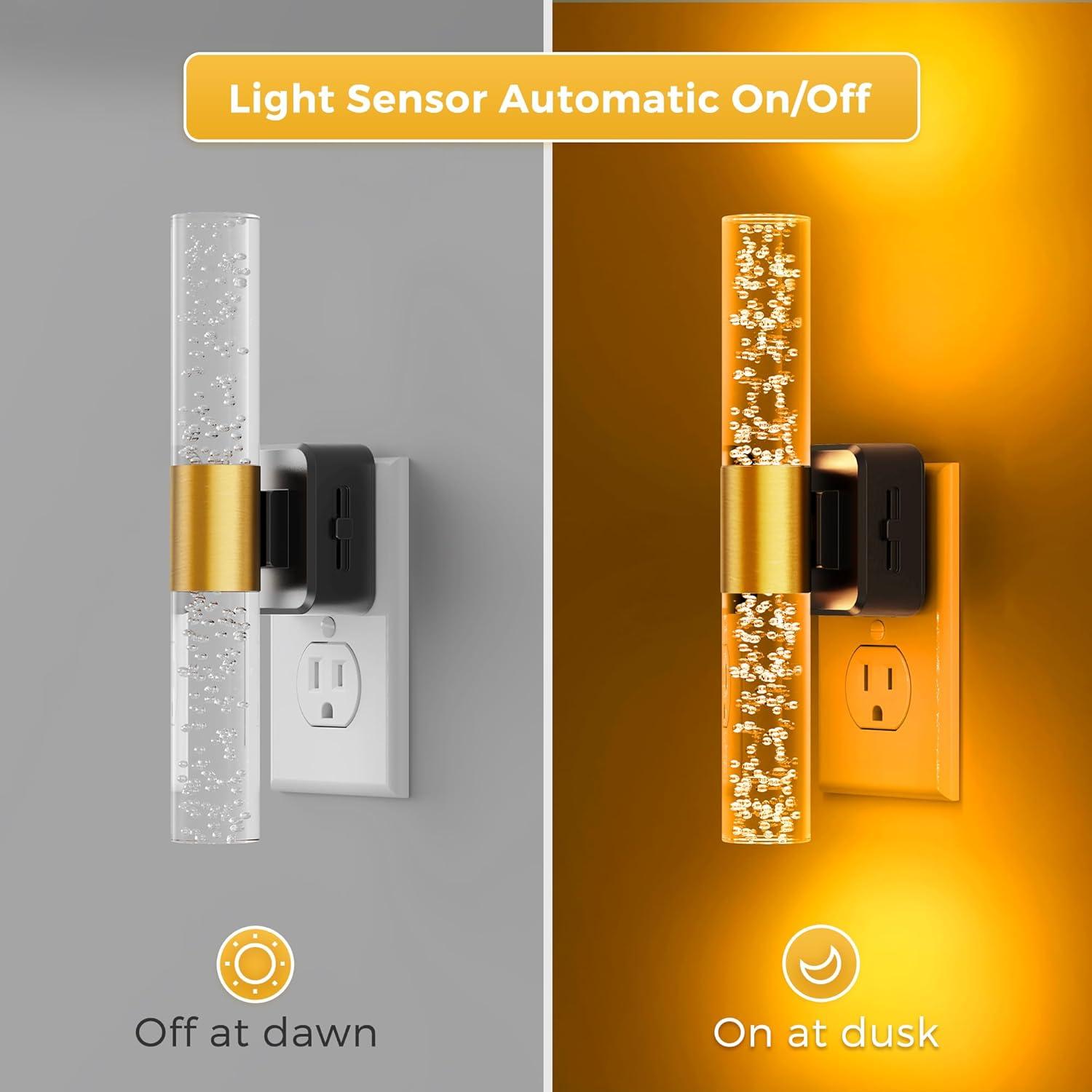 imageL LOHAS LED Night Lights Plug into Wall RGB Color Changing Night Light for kids Acrylic Rotating Nightlight Dimmable with Light Sensor for Bedroom Bathroom Hallway Children Christmas Party 2 PackBlack BaseAmber