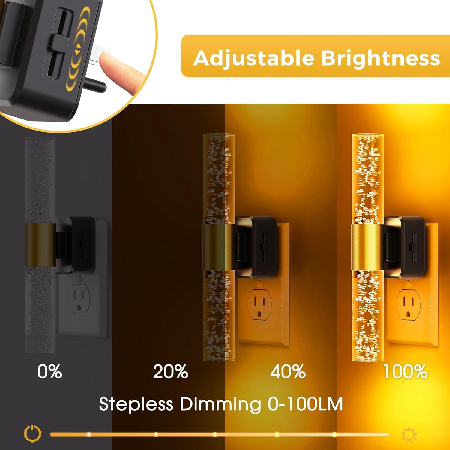 imageL LOHAS LED Night Lights Plug into Wall RGB Color Changing Night Light for kids Acrylic Rotating Nightlight Dimmable with Light Sensor for Bedroom Bathroom Hallway Children Christmas Party 2 PackBlack BaseAmber