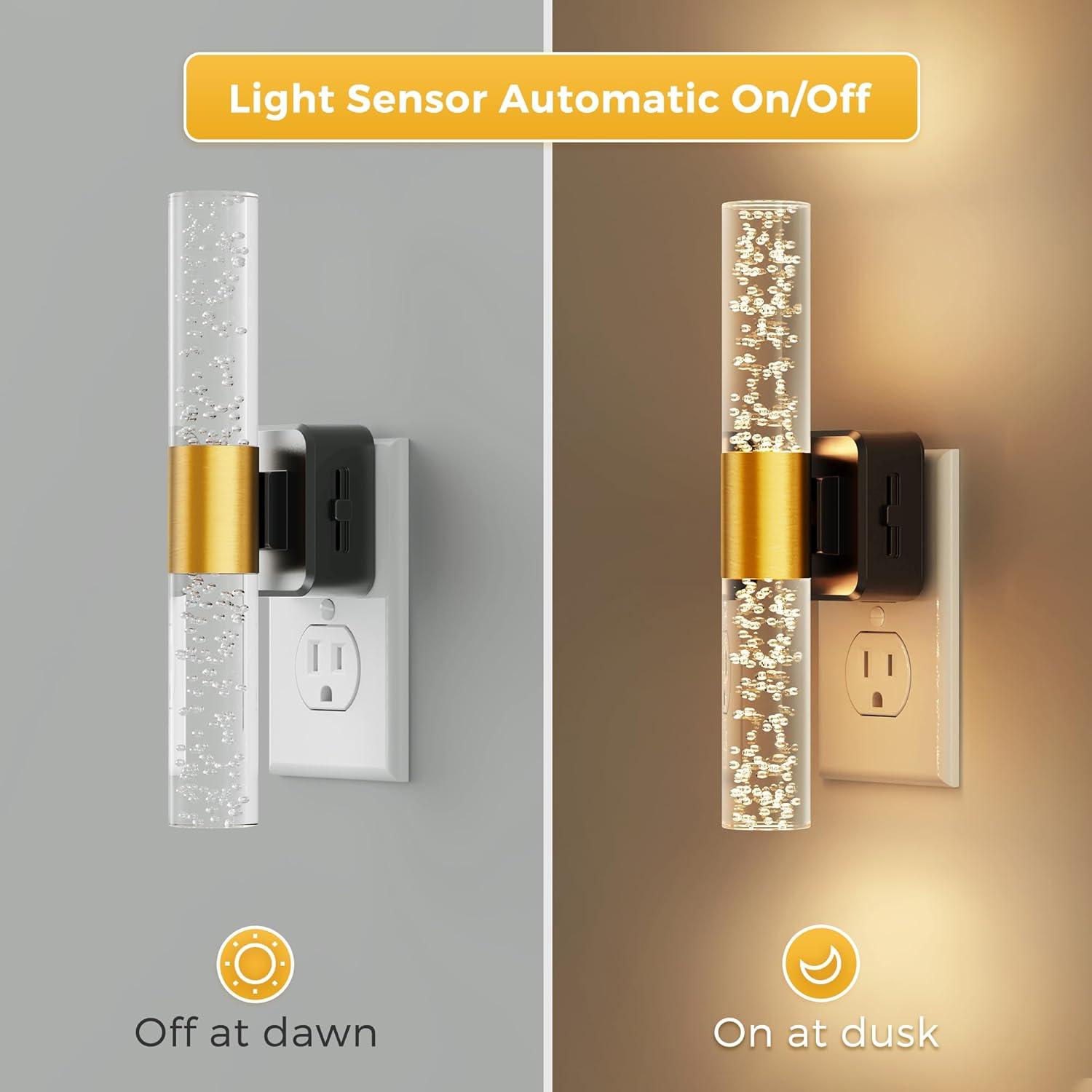 imageL LOHAS LED Night Lights Plug into Wall RGB Color Changing Night Light for kids Acrylic Rotating Nightlight Dimmable with Light Sensor for Bedroom Bathroom Hallway Children Christmas Party 2 PackBlack Base