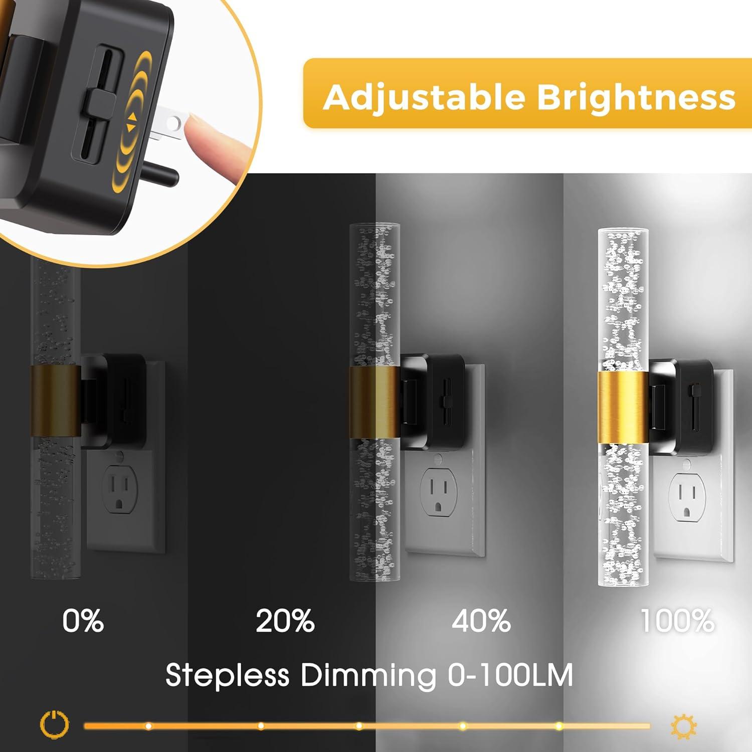 imageL LOHAS LED Night Lights Plug into Wall RGB Color Changing Night Light for kids Acrylic Rotating Nightlight Dimmable with Light Sensor for Bedroom Bathroom Hallway Children Christmas Party 2 PackBlack Base5000K