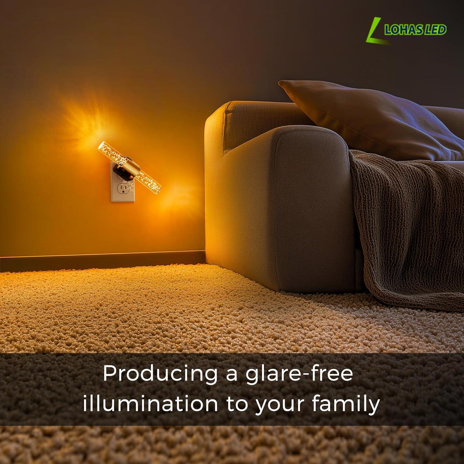 imageL LOHAS LED Night Lights Plug into Wall RGB Color Changing Night Light for kids Acrylic Rotating Nightlight Dimmable with Light Sensor for Bedroom Bathroom Hallway Children Christmas Party 2 PackBlack BaseAmber