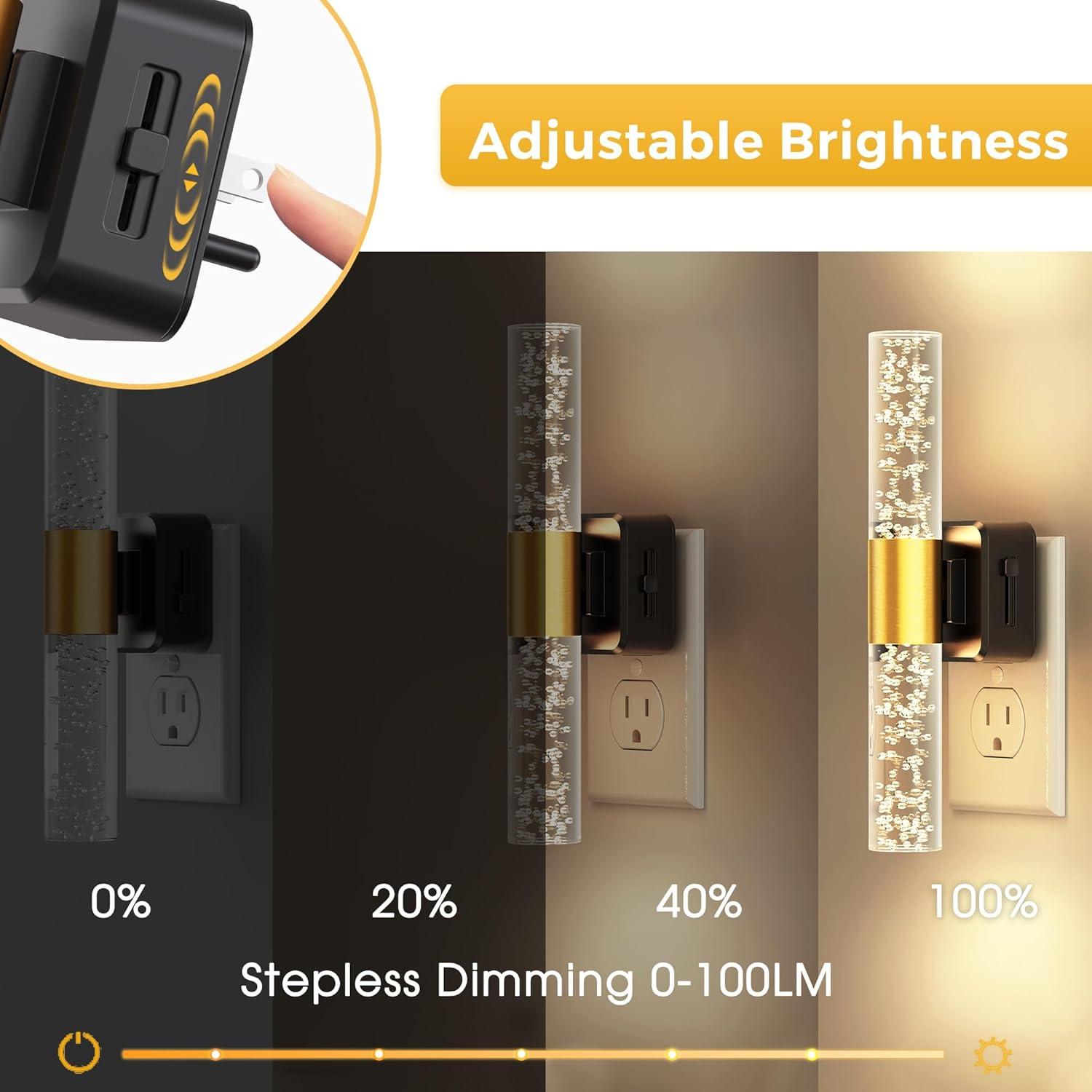 imageL LOHAS LED Night Lights Plug into Wall RGB Color Changing Night Light for kids Acrylic Rotating Nightlight Dimmable with Light Sensor for Bedroom Bathroom Hallway Children Christmas Party 2 PackBlack Base