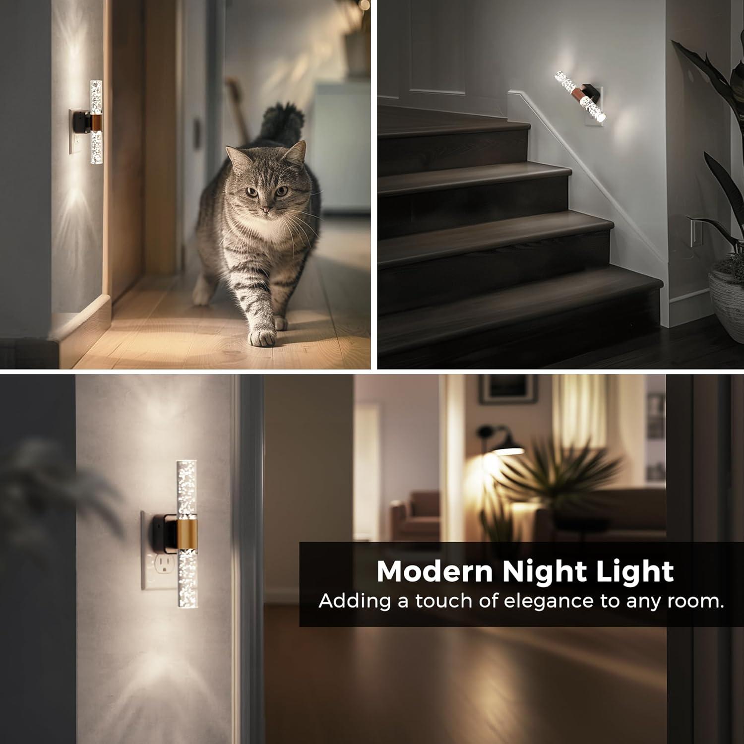 imageL LOHAS LED Night Lights Plug into Wall RGB Color Changing Night Light for kids Acrylic Rotating Nightlight Dimmable with Light Sensor for Bedroom Bathroom Hallway Children Christmas Party 2 PackBlack Base5000K