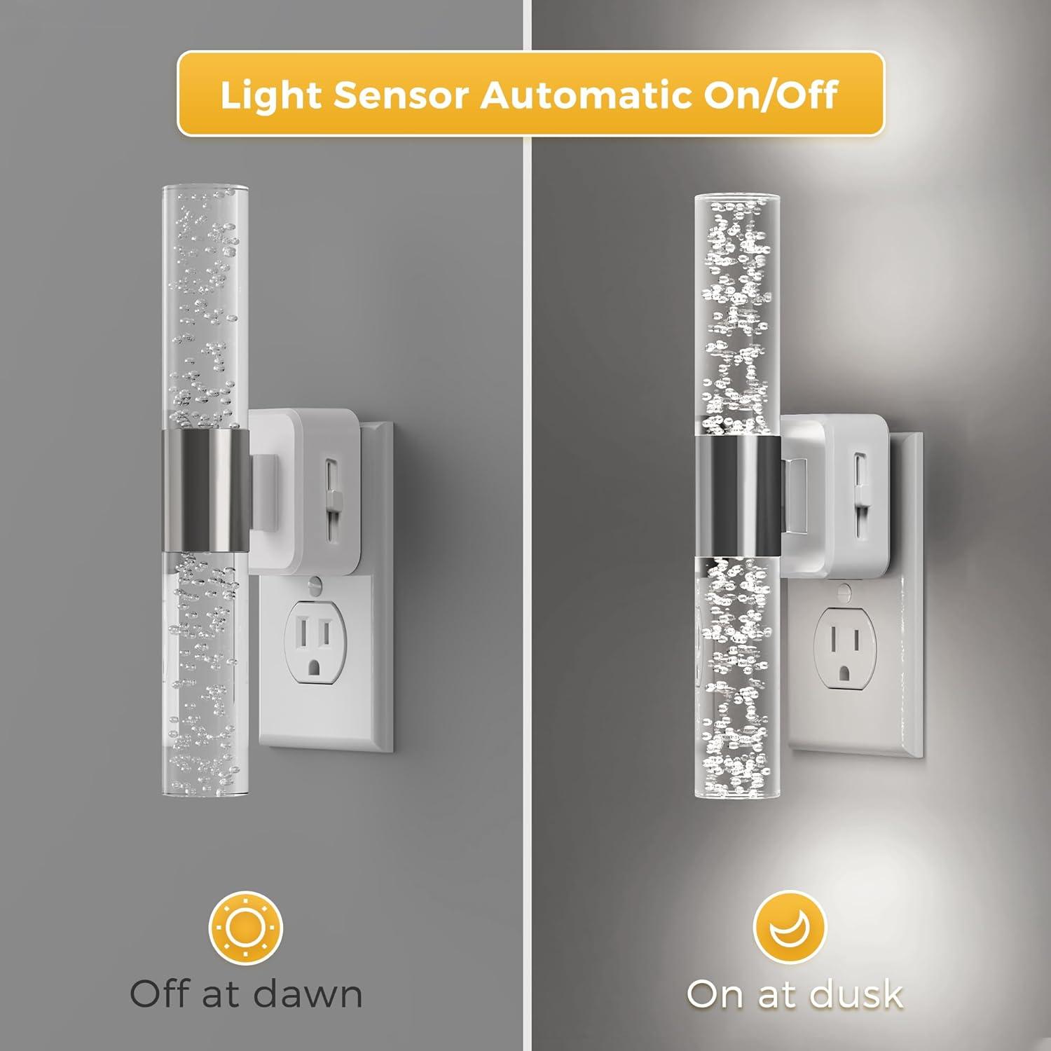 imageL LOHAS LED Night Lights Plug into Wall RGB Color Changing Night Light for kids Acrylic Rotating Nightlight Dimmable with Light Sensor for Bedroom Bathroom Hallway Children Christmas Party 2 PackWhite Base5000K