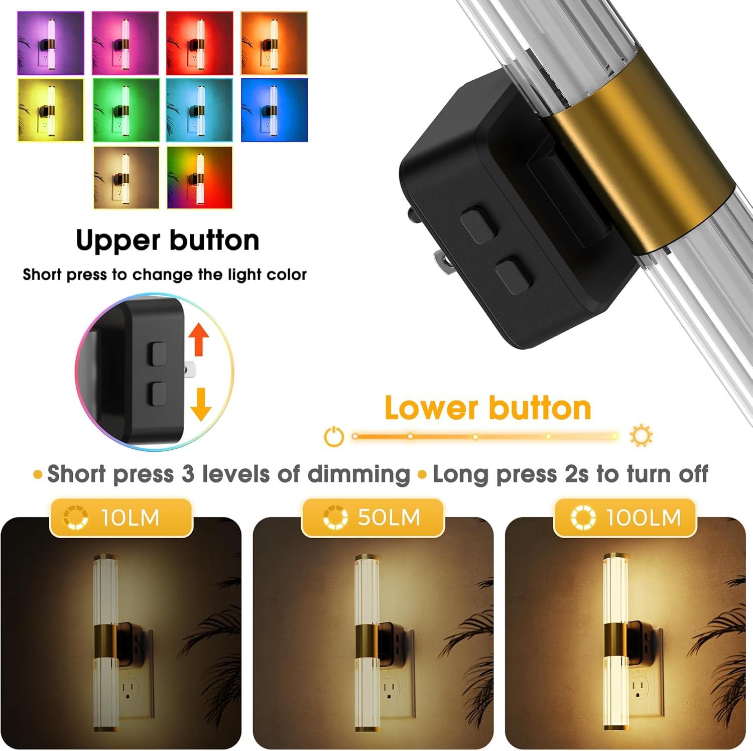 imageL LOHAS LED Night Lights Plug into Wall RGB Color Changing Night Light for kids Acrylic Rotating Nightlight Dimmable with Light Sensor for Bedroom Bathroom Hallway Children Christmas Party 2 PackBlack Basestripedrgbw