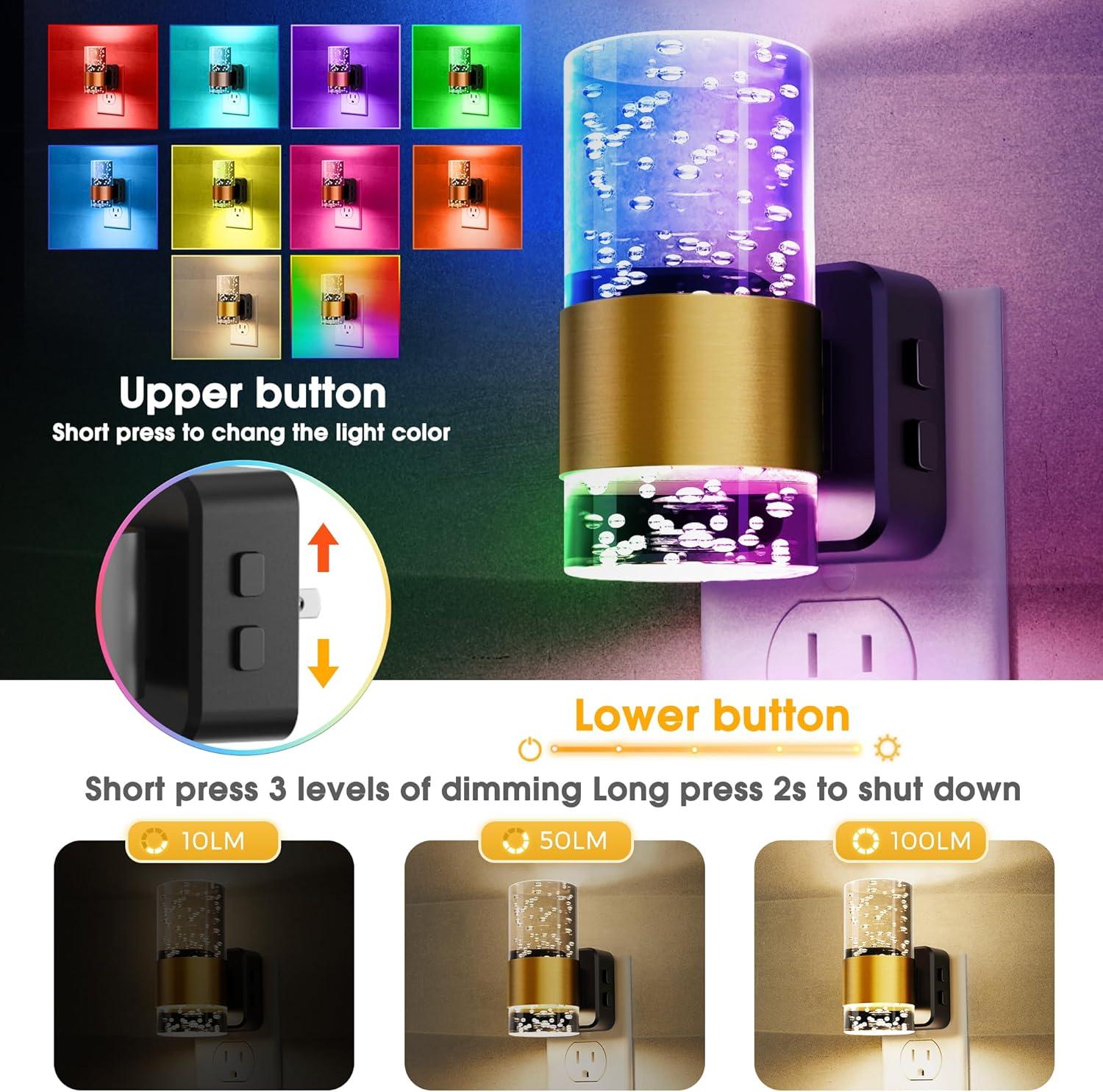 imageL LOHAS LED Night Lights Plug into Wall Remote Control Dimmable Night Light with Dusk to Dawn Sensor Color Changing Night Lights 2 PackBubble MultiColor