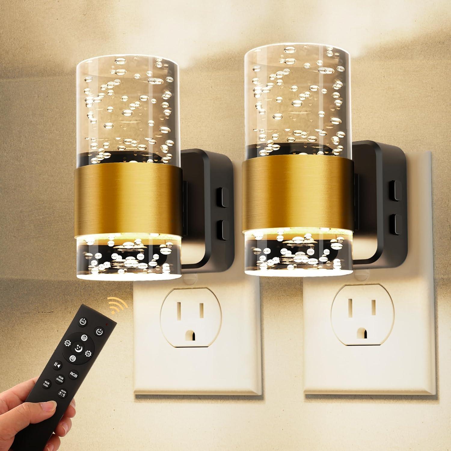 imageL LOHAS LED Night Lights Plug into Wall Remote Control Dimmable Night Light with Dusk to Dawn Sensor Color Changing Night Lights 2 PackBubble MultiColor