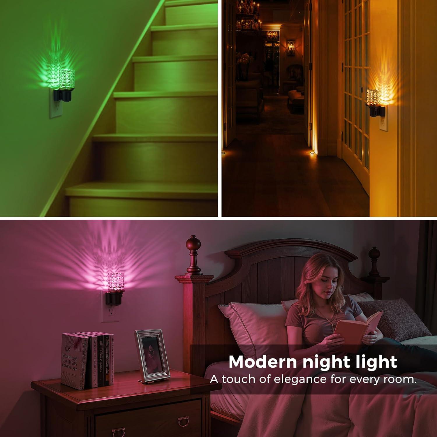 imageL LOHAS LED Night Lights Plug into Wall Remote Control Dimmable Night Light with Dusk to Dawn Sensor Color Changing Night Lights 2 PackCrystal MultiColor