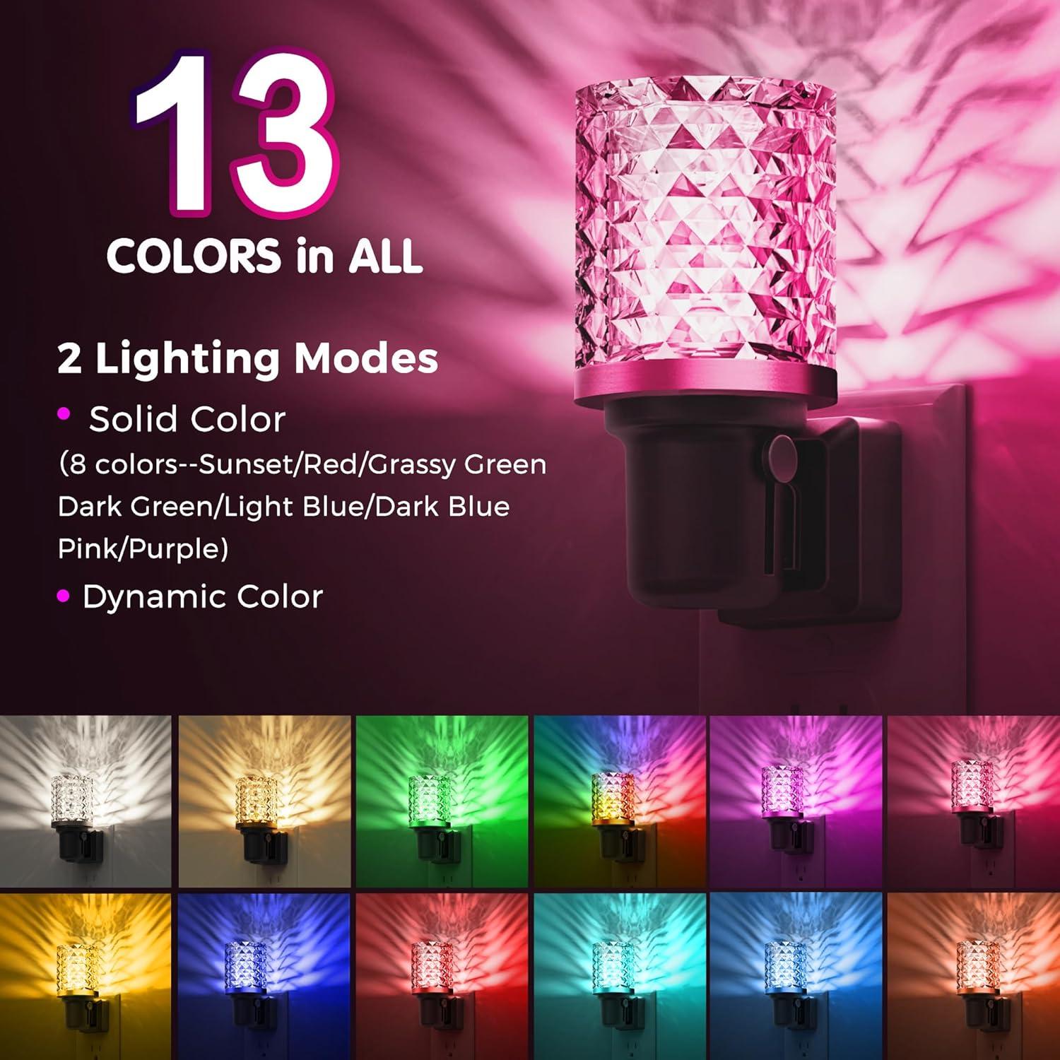 imageL LOHAS LED Night Lights Plug into Wall Remote Control Dimmable Night Light with Dusk to Dawn Sensor Color Changing Night Lights 2 PackCrystal MultiColor