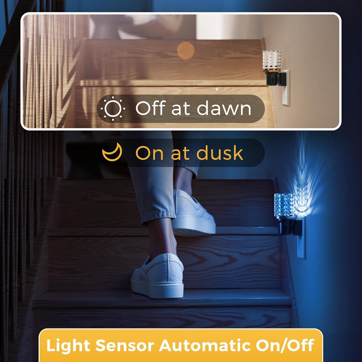 imageL LOHAS LED Night Lights Plug into Wall Remote Control Dimmable Night Light with Dusk to Dawn Sensor Color Changing Night Lights 2 PackCrystal MultiColor