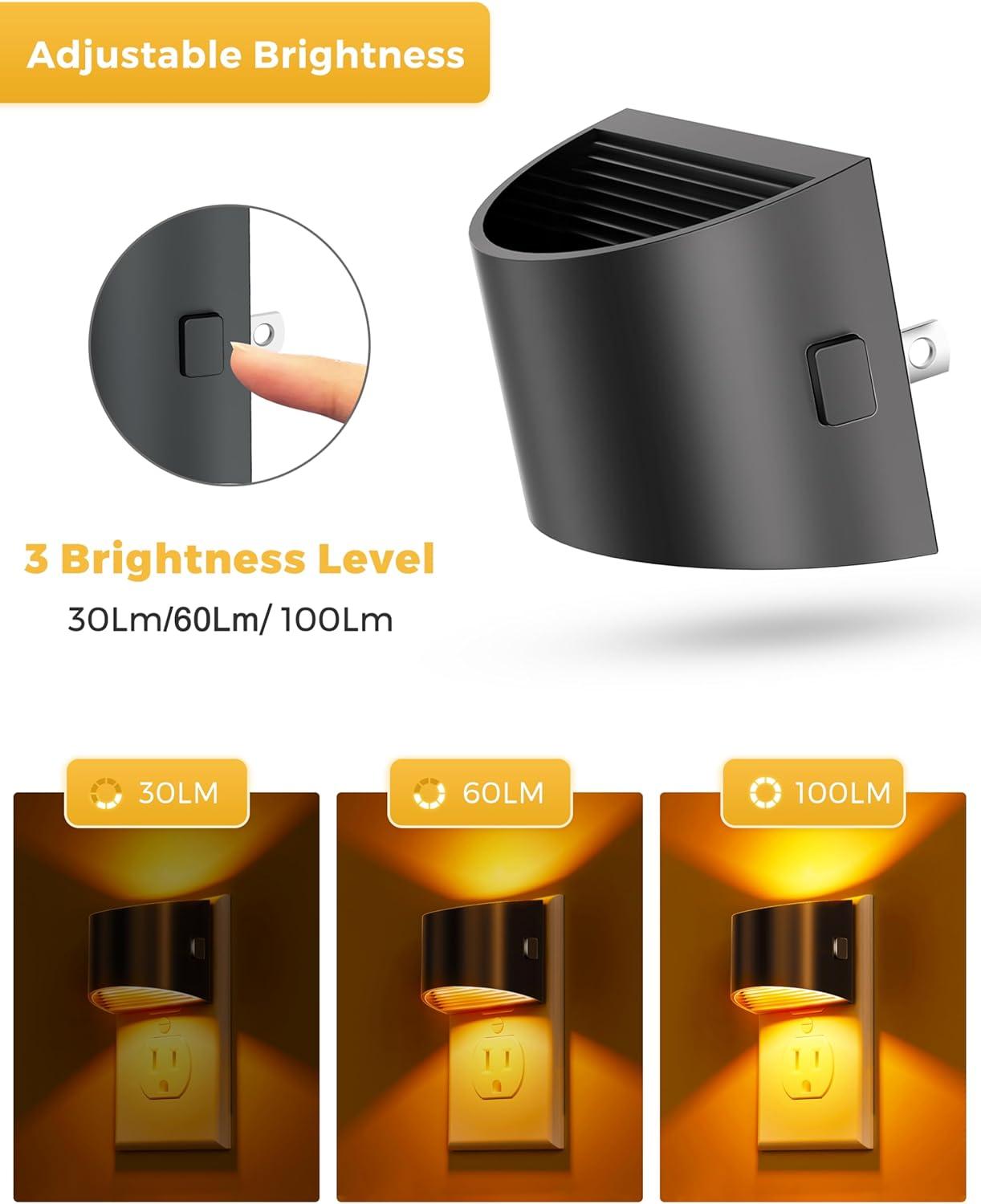 imageL LOHAS LED Night Lights Plug into Wall with 3CCT Adjustable 1600K3000K5000K 1W Nightlight Plug in Wall Built in Dusk to Dawn Sensor 2 PackBlackAmber