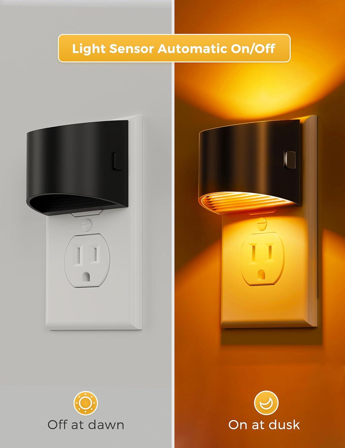 imageL LOHAS LED Night Lights Plug into Wall with 3CCT Adjustable 1600K3000K5000K 1W Nightlight Plug in Wall Built in Dusk to Dawn Sensor 2 PackBlackAmber