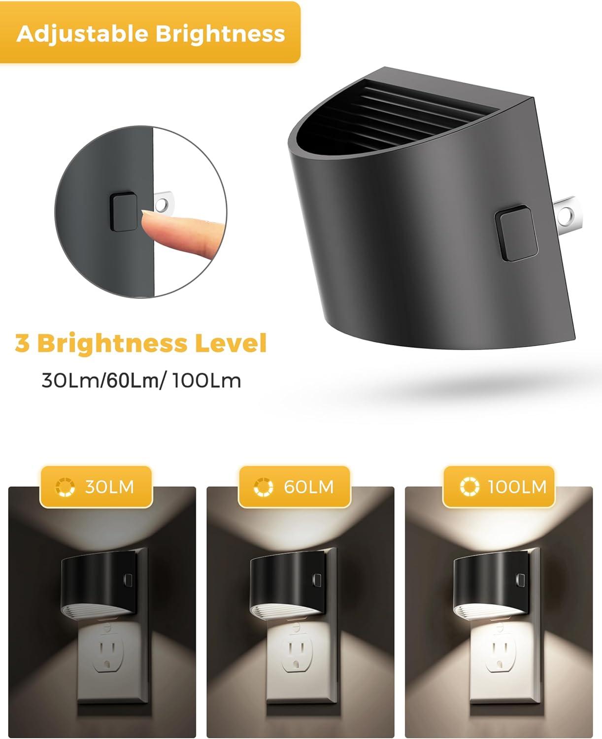 imageL LOHAS LED Night Lights Plug into Wall with 3CCT Adjustable 1600K3000K5000K 1W Nightlight Plug in Wall Built in Dusk to Dawn Sensor 2 PackBlackDaylight White