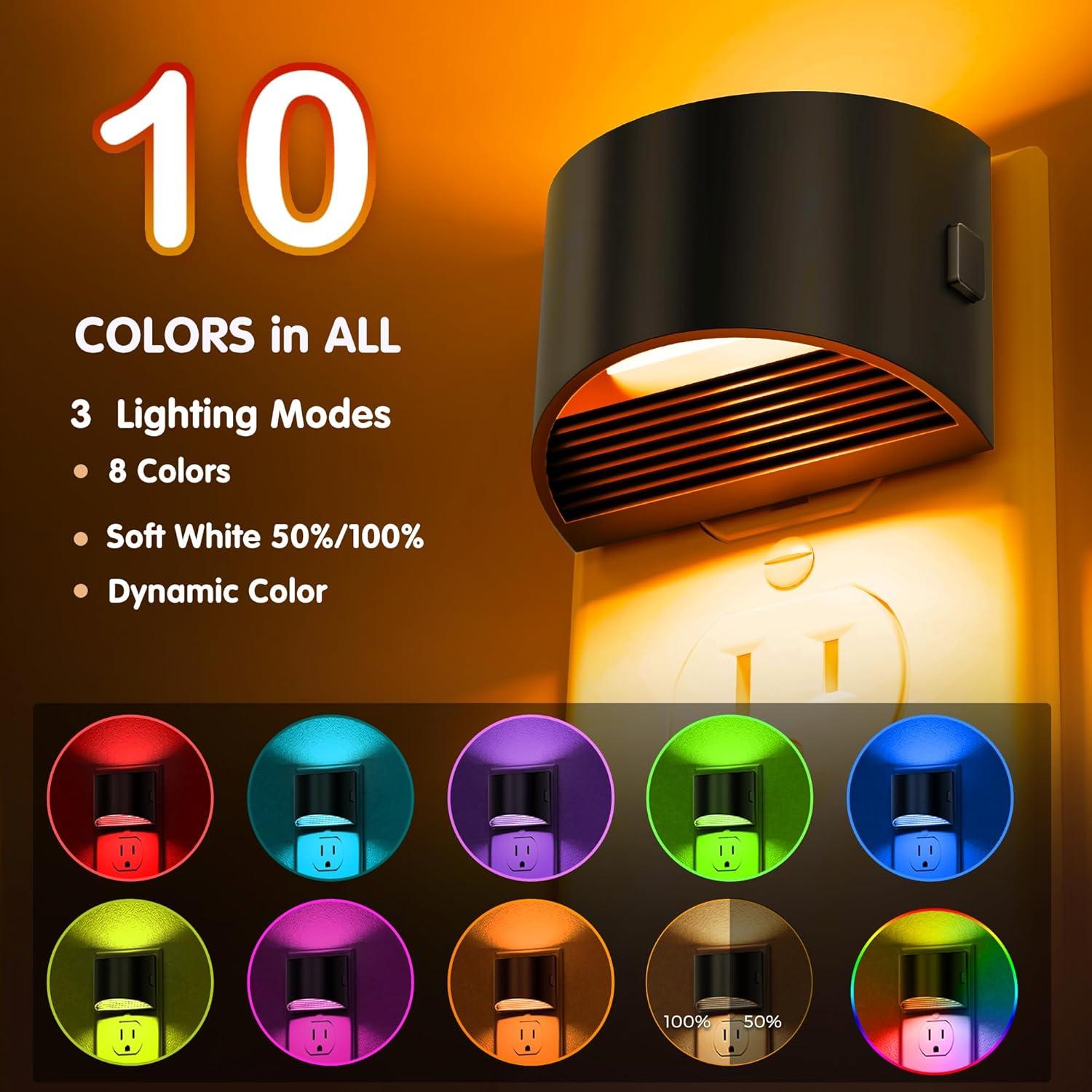 imageL LOHAS LED Night Lights Plug into Wall with 3CCT Adjustable 1600K3000K5000K 1W Nightlight Plug in Wall Built in Dusk to Dawn Sensor 2 PackBlackMulti Colors