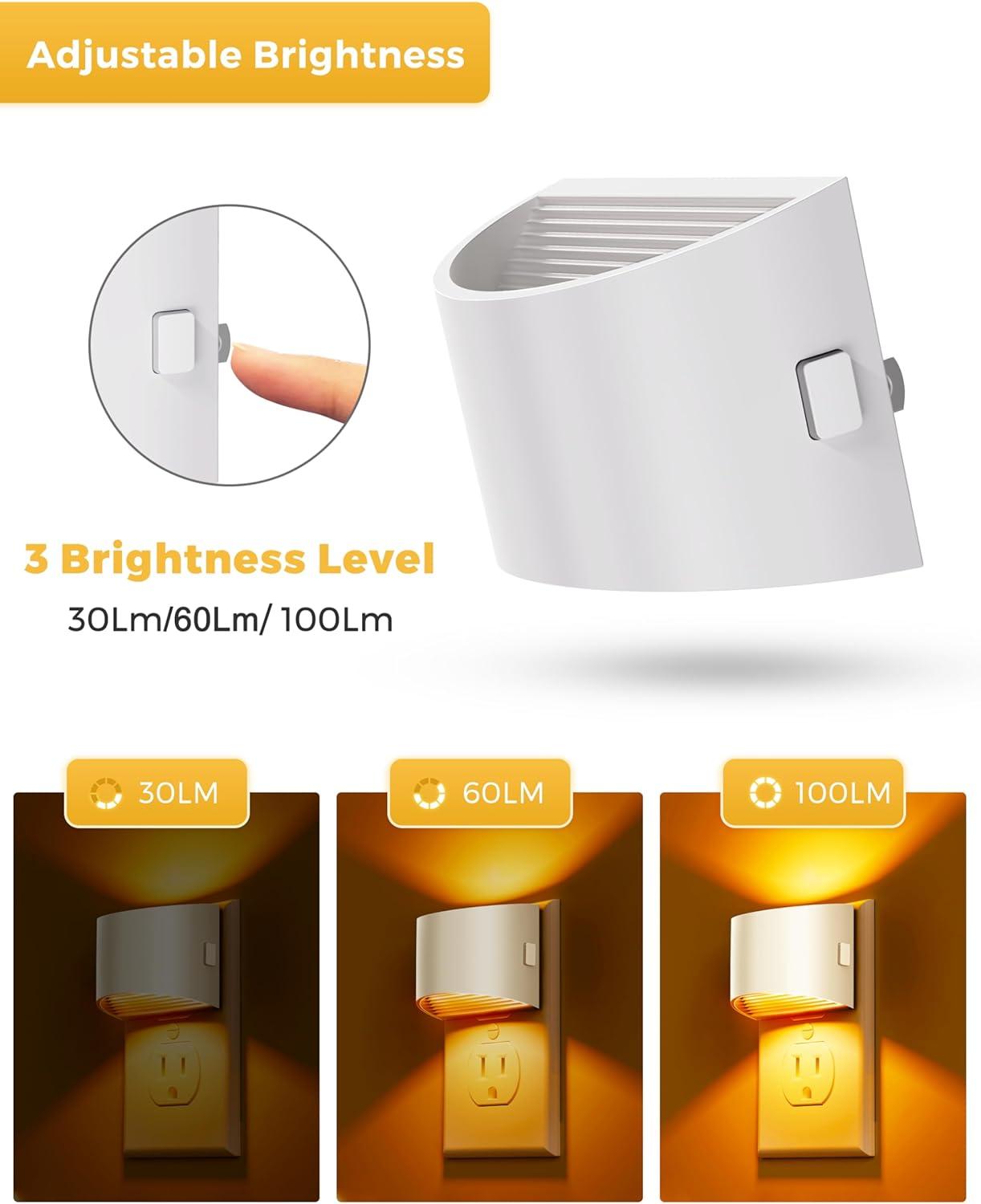 imageL LOHAS LED Night Lights Plug into Wall with 3CCT Adjustable 1600K3000K5000K 1W Nightlight Plug in Wall Built in Dusk to Dawn Sensor 2 PackWhiteAmber