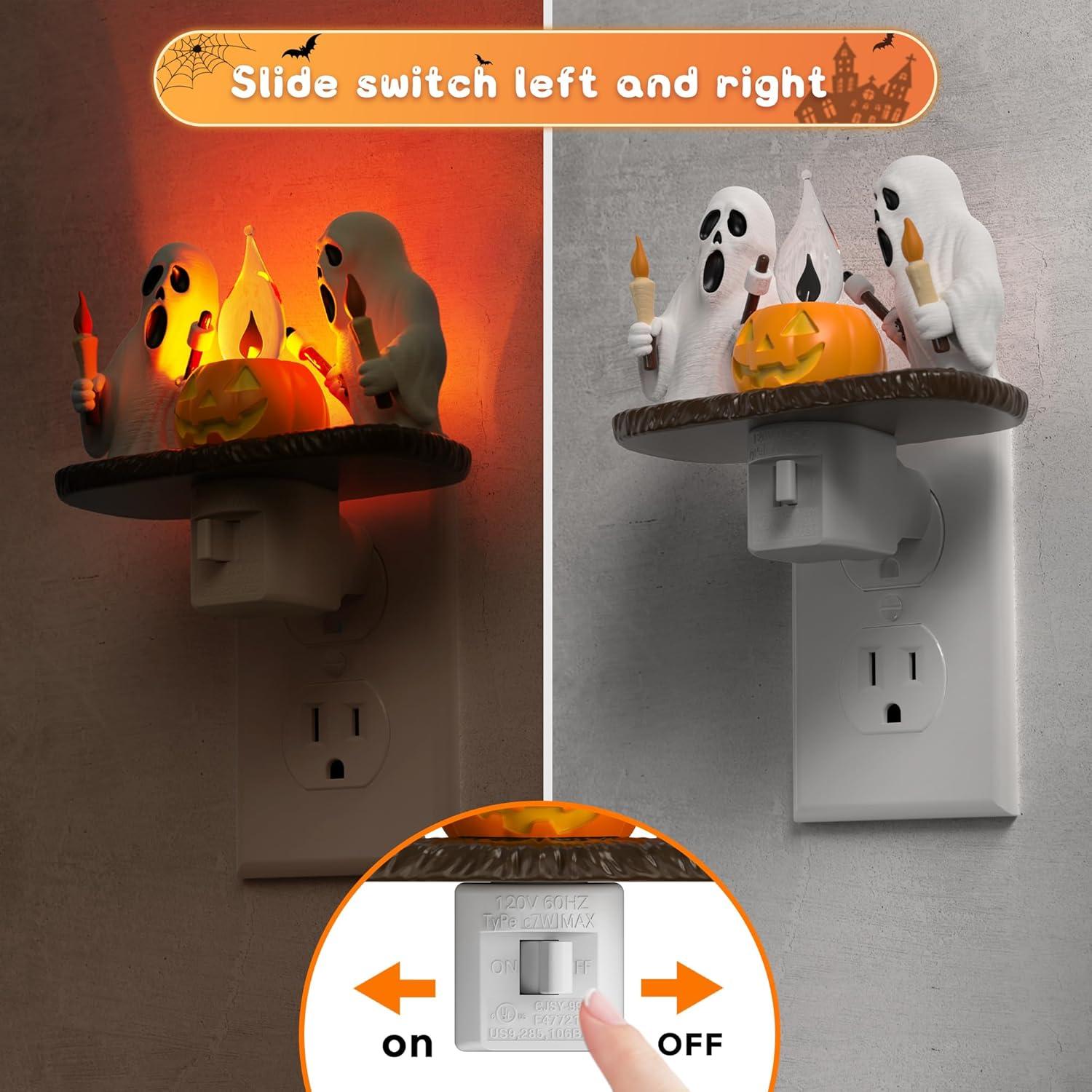 imageL LOHAS LED Pumpkin Night Light Halloween Lights Indoor Plug in Nightlight with ULC7 Bulbs ChangeableHalloween Party Decorations for AdultsKidsGiftCandle ghost