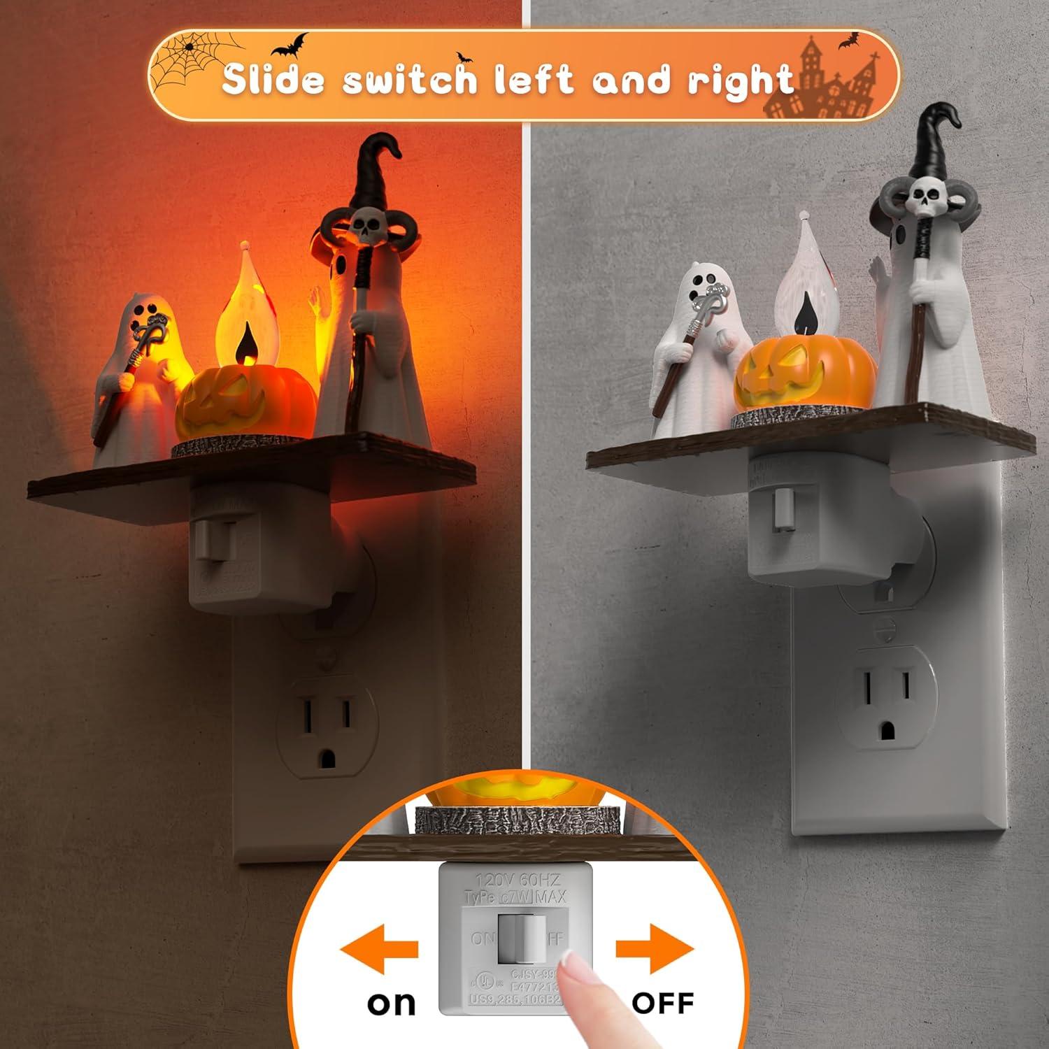 imageL LOHAS LED Pumpkin Night Light Halloween Lights Indoor Plug in Nightlight with ULC7 Bulbs ChangeableHalloween Party Decorations for AdultsKidsGiftCrutch ghost