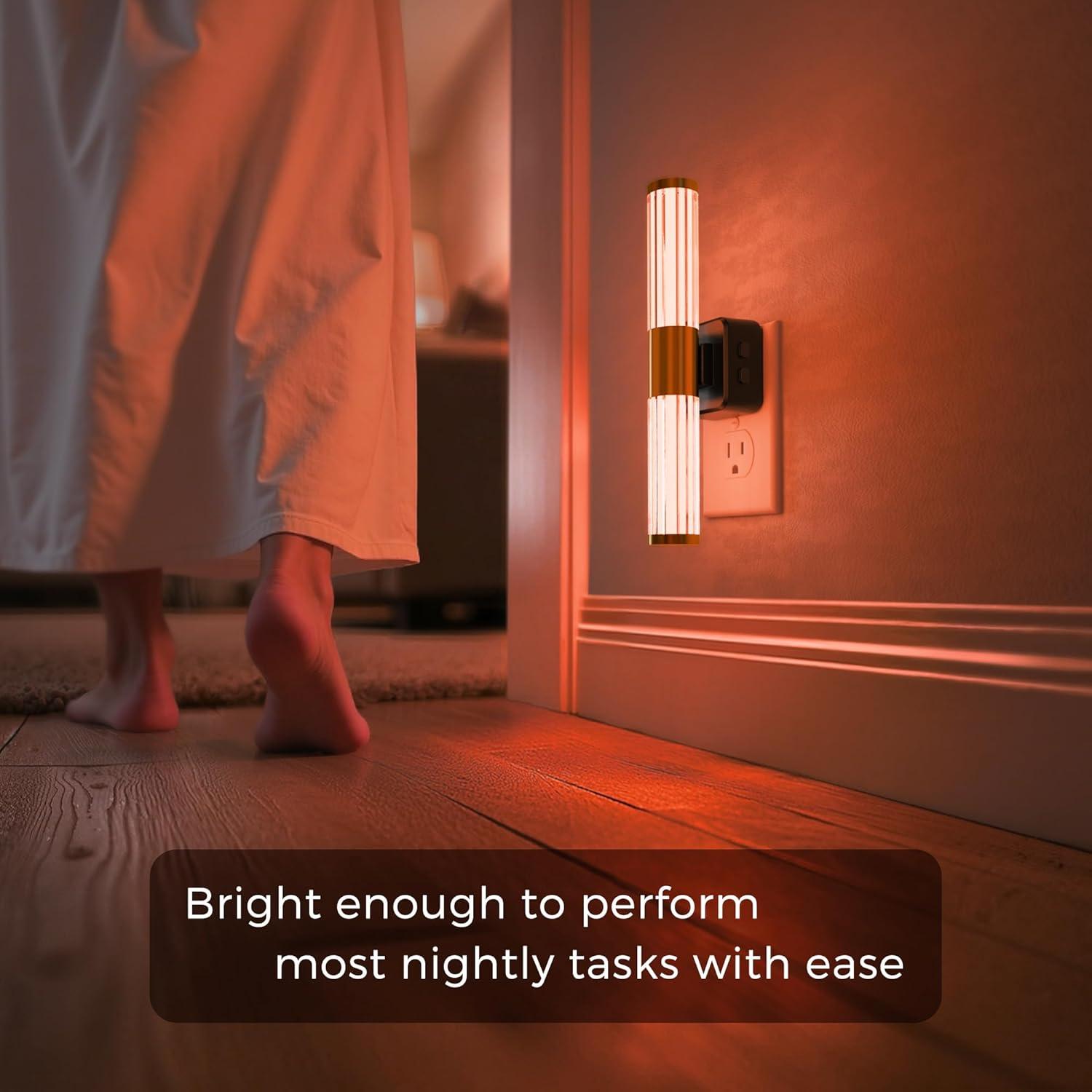 imageL LOHAS LED Rotating Night Light Night Lights Plug into Wall Auto Nightlight Dimmable 100LM Light Sensor 3000K Soft Light LED Acrylic Nightlight Plug in for Bedroom Bathroom Hallway Kitchen2PackBlack Basestripedrgbw