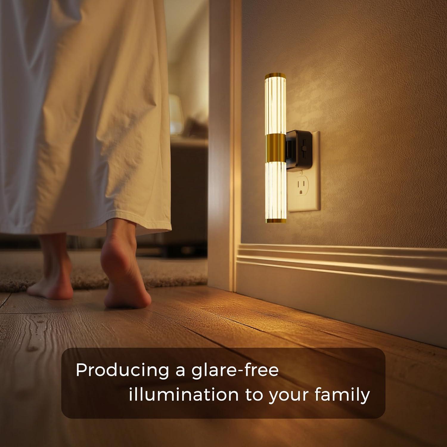imageL LOHAS LED Rotating Night Light Night Lights Plug into Wall Auto Nightlight Dimmable 100LM Light Sensor 3000K Soft Light LED Acrylic Nightlight Plug in for Bedroom Bathroom Hallway Kitchen2PackBlack BaseStriped3000K