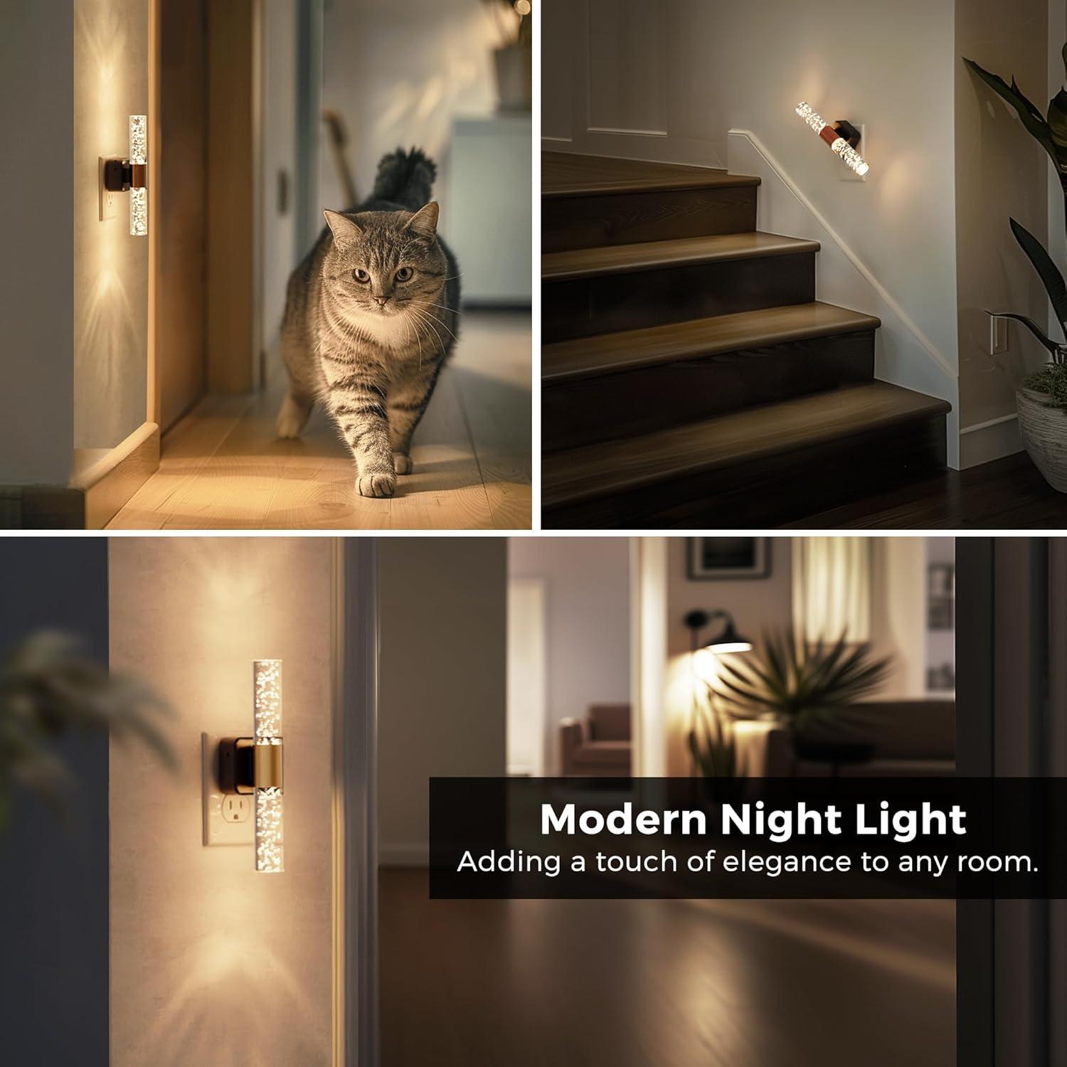 imageL LOHAS LED Rotating Night Light Night Lights Plug into Wall Auto Nightlight Dimmable 100LM Light Sensor 3000K Soft Light LED Acrylic Nightlight Plug in for Bedroom Bathroom Hallway Kitchen2PackBlack Base