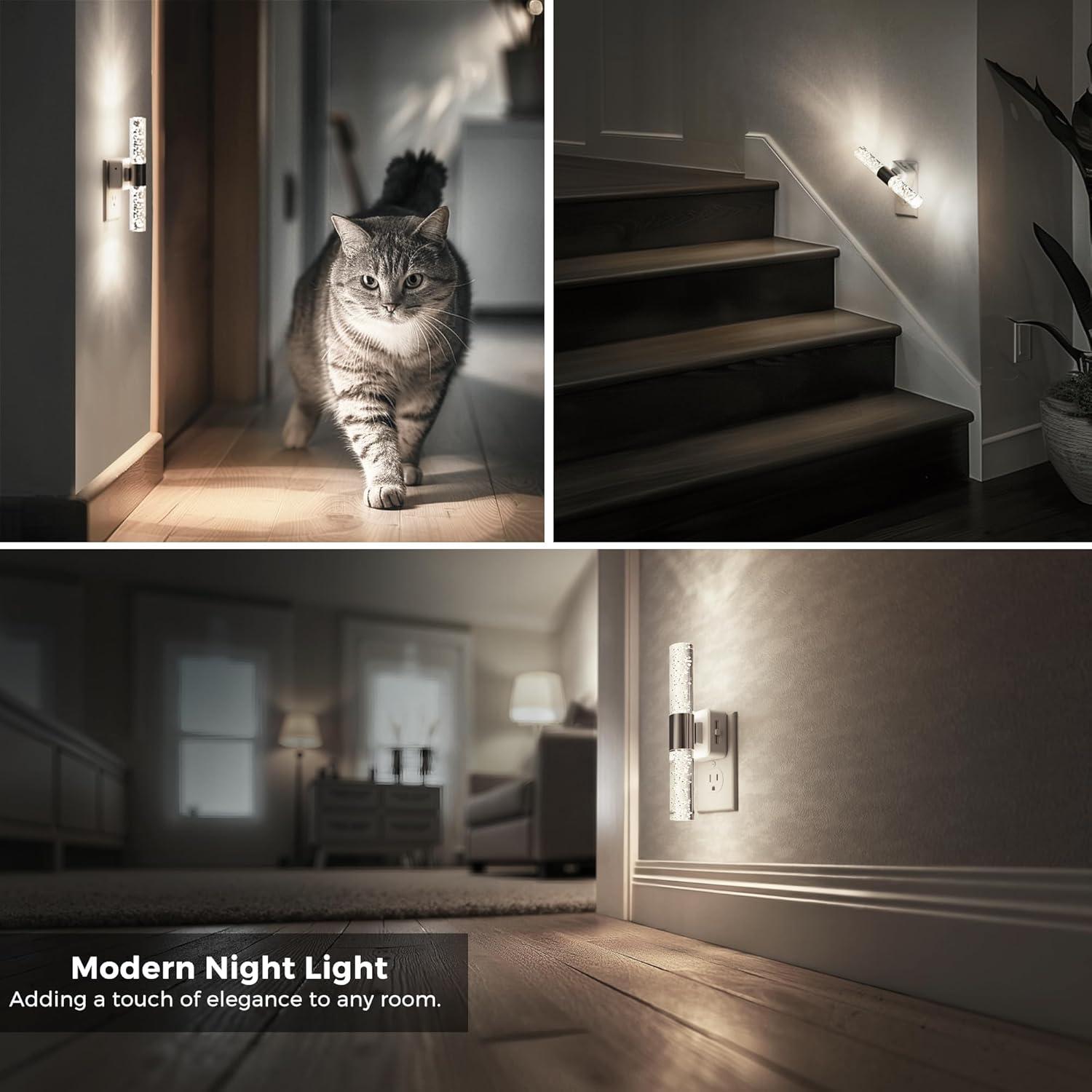 imageL LOHAS LED Rotating Night Light Night Lights Plug into Wall Auto Nightlight Dimmable 100LM Light Sensor 3000K Soft Light LED Acrylic Nightlight Plug in for Bedroom Bathroom Hallway Kitchen2PackWhite Base5000K