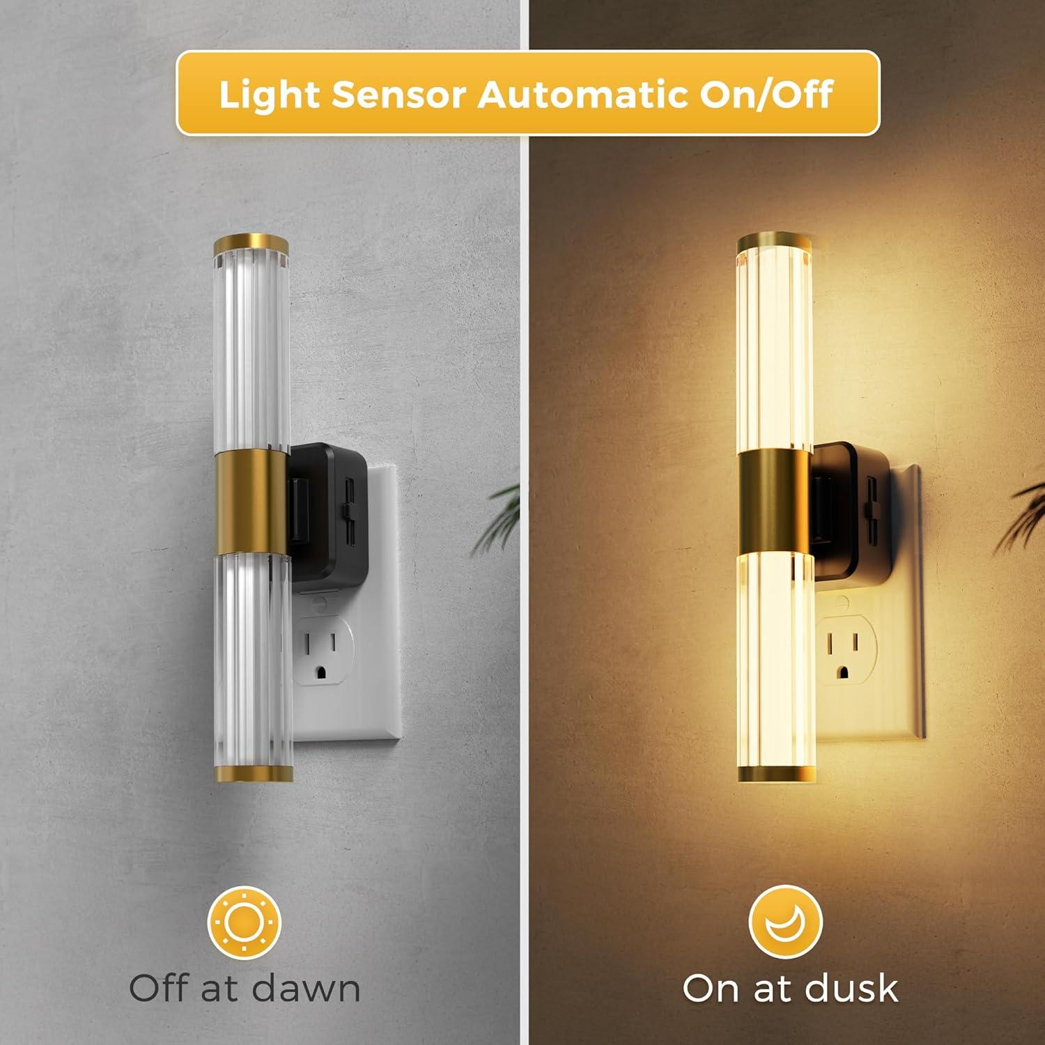 imageL LOHAS LED Rotating Night Light Night Lights Plug into Wall Auto Nightlight Dimmable 100LM Light Sensor 3000K Soft Light LED Acrylic Nightlight Plug in for Bedroom Bathroom Hallway Kitchen2PackBlack BaseStriped3000K