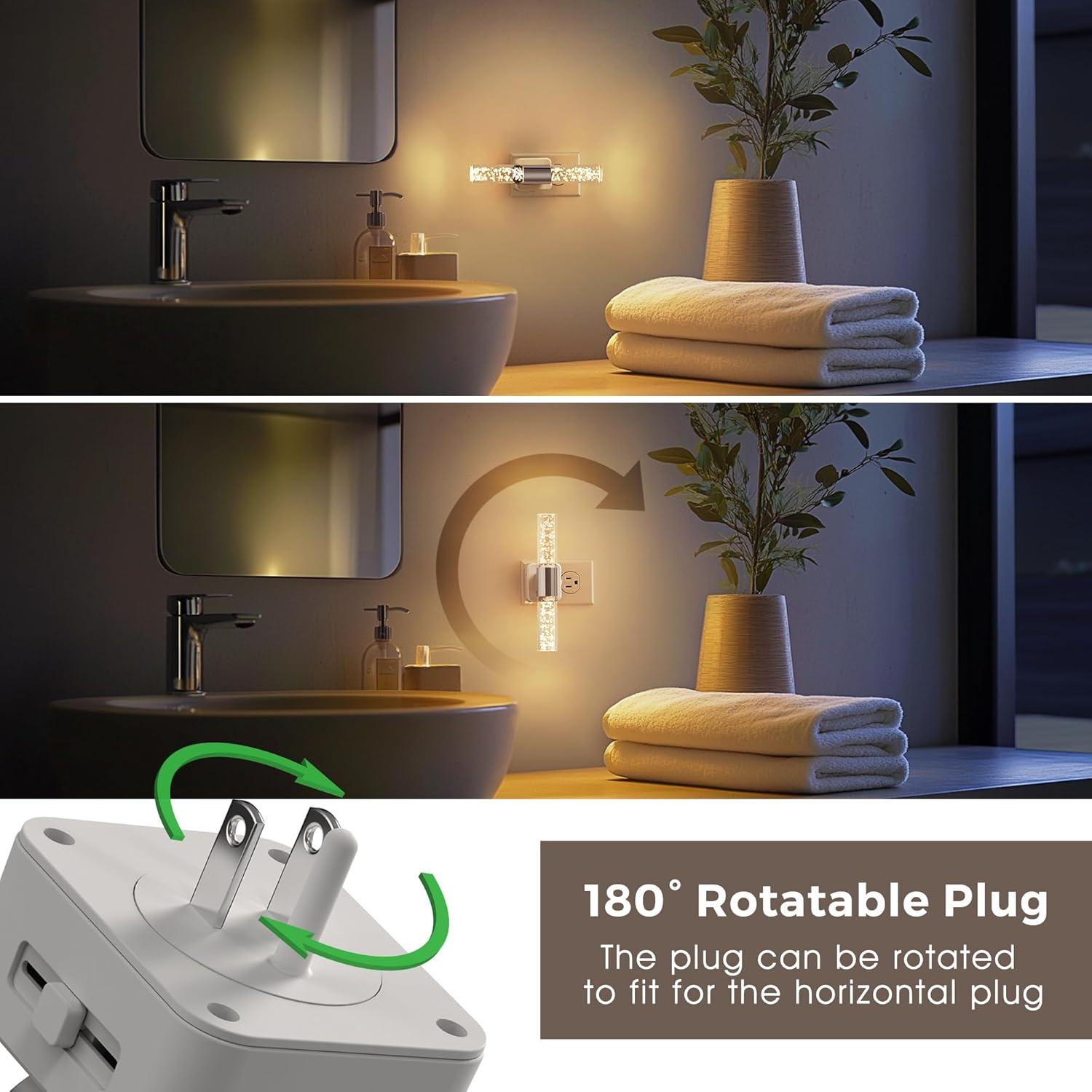 imageL LOHAS LED Rotating Night Light Night Lights Plug into Wall Auto Nightlight Dimmable 100LM Light Sensor 3000K Soft Light LED Acrylic Nightlight Plug in for Bedroom Bathroom Hallway Kitchen2PackWhite Base