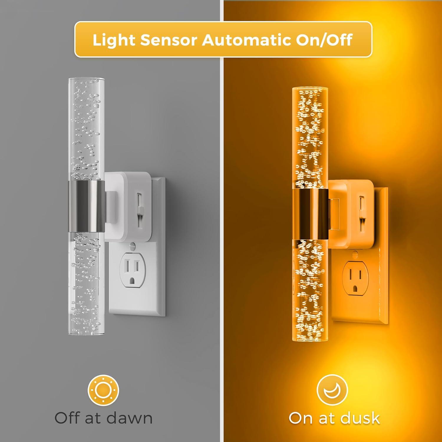 imageL LOHAS LED Rotating Night Light Night Lights Plug into Wall Auto Nightlight Dimmable 100LM Light Sensor 3000K Soft Light LED Acrylic Nightlight Plug in for Bedroom Bathroom Hallway Kitchen2PackWhite BaseAmber