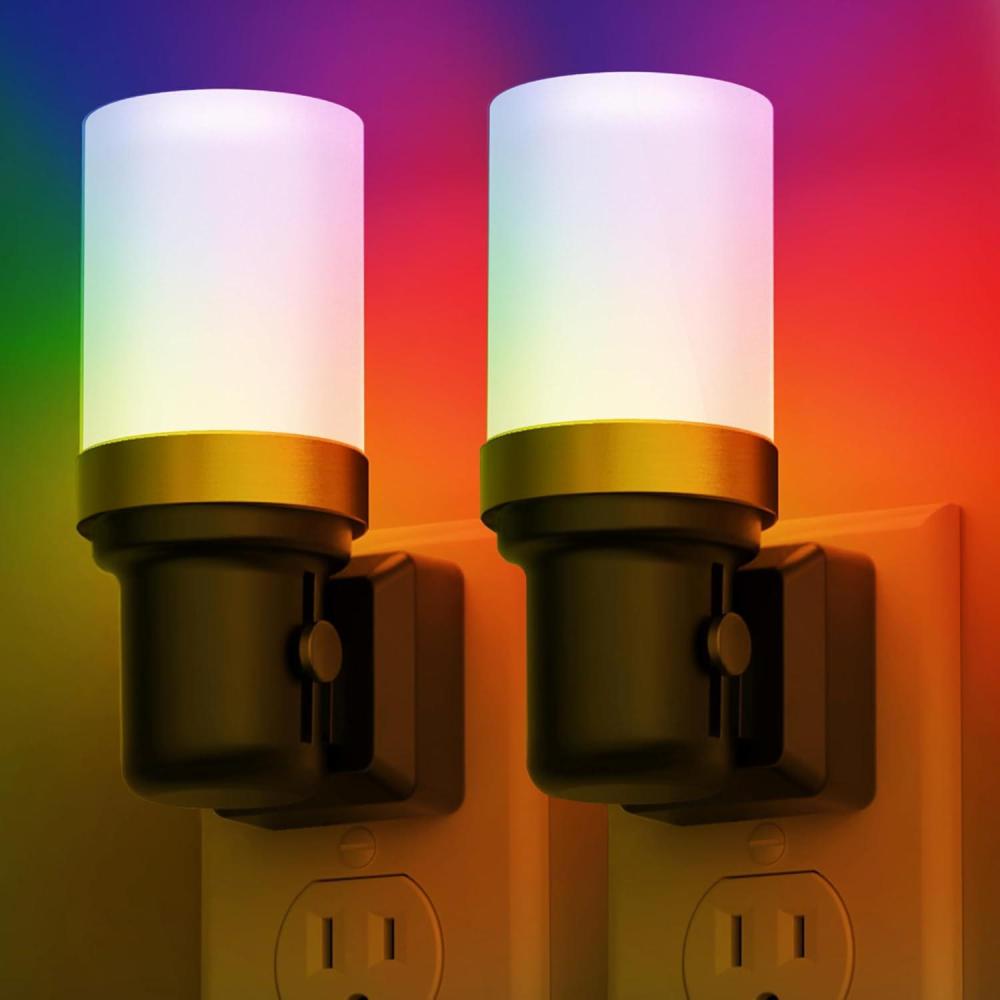 imageL LOHAS LED Night Lights Plug into Wall Dimmable Night Light with Auto OnOff Sensor 3000K Warm White 0100LM Adjustable Brightness Ideal for Bathroom Night Light 2 PackLongMultiColor