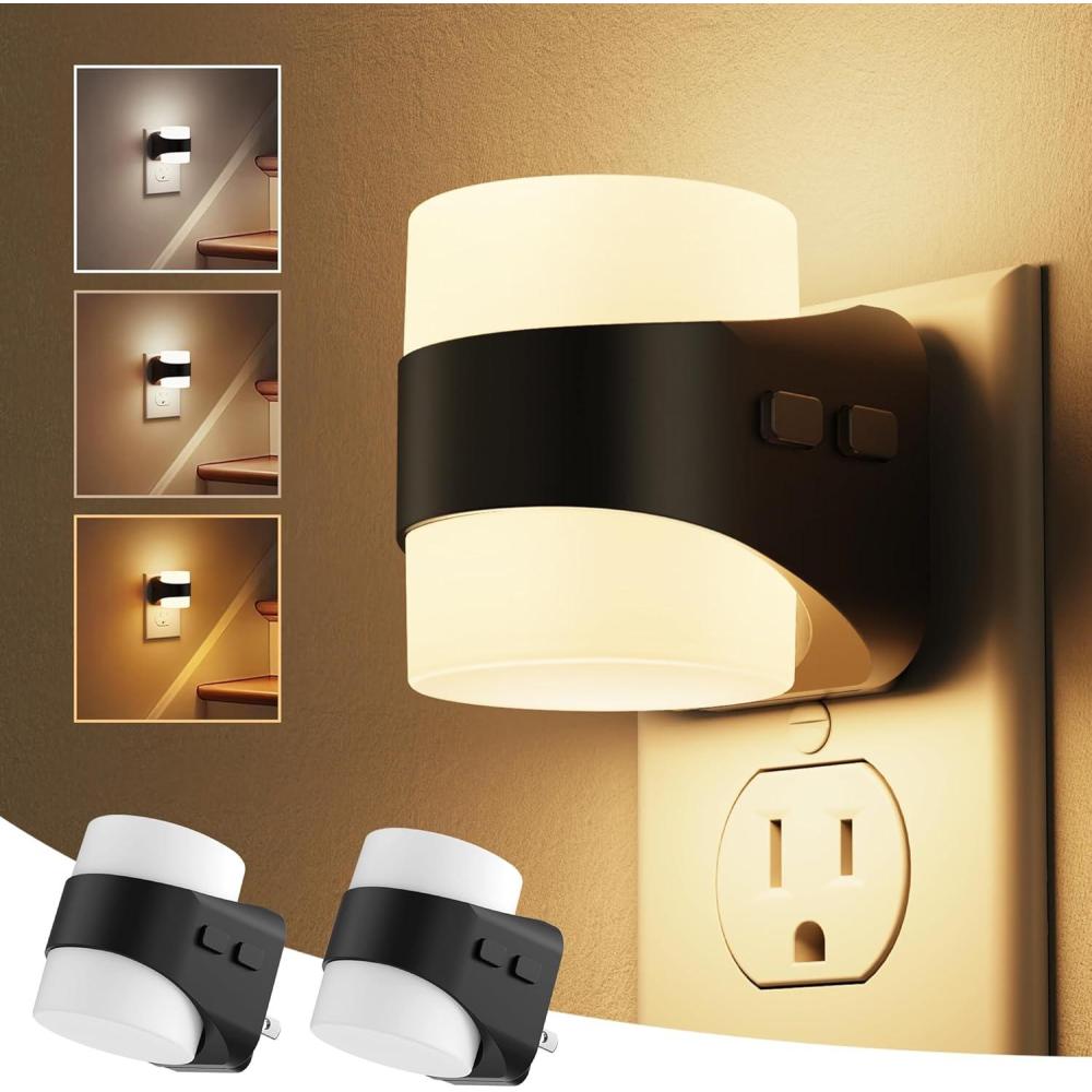 imageL LOHAS LED Night Lights Plug into Wall Dimmable Night Light with Auto OnOff Sensor 3000K Warm White 0100LM Adjustable Brightness Ideal for Bathroom Night Light 2 PackShort3CTT